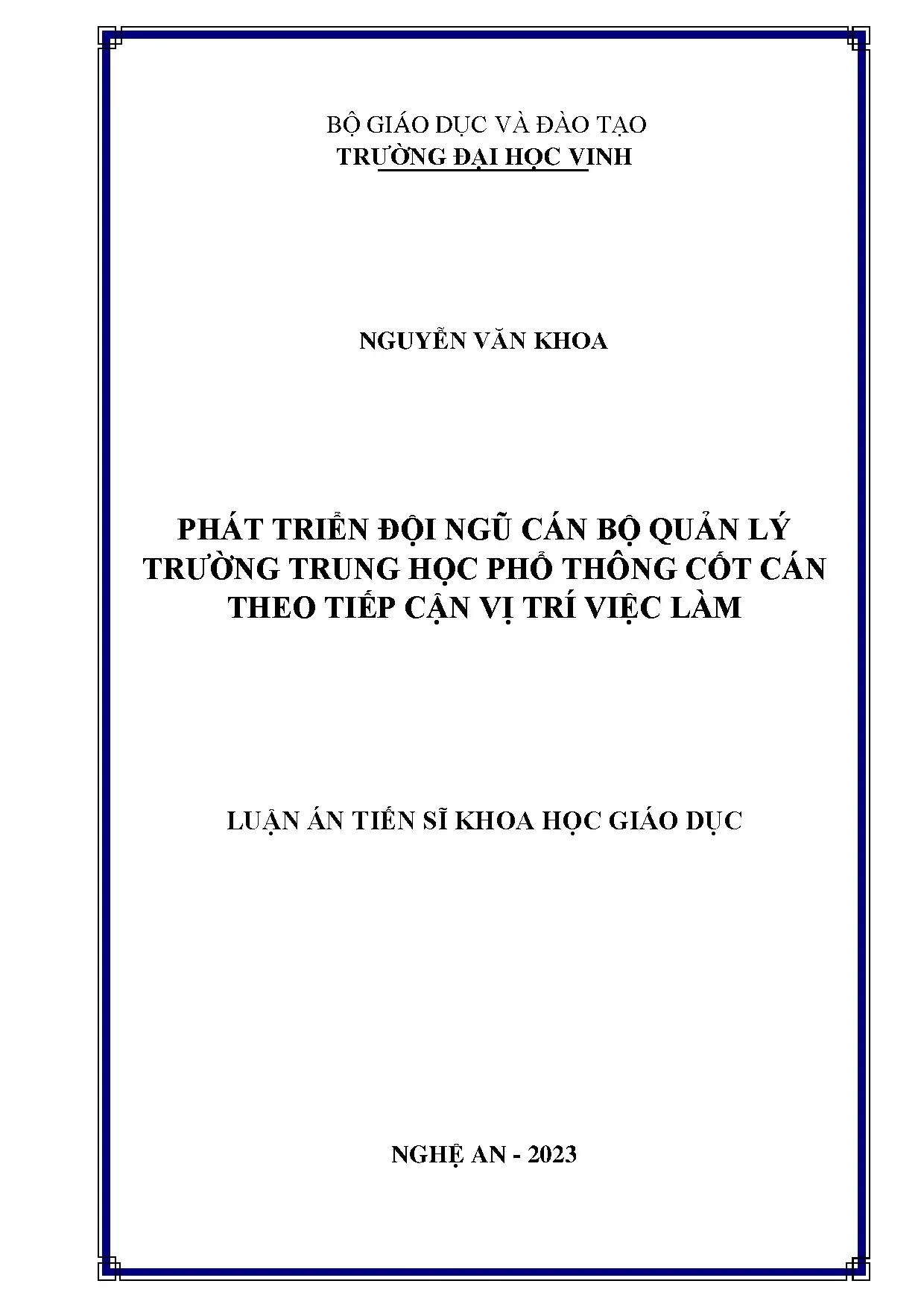 Phát triển đội ngũ cán bộ quản lý THPT cốt cán theo vị trí việc làm