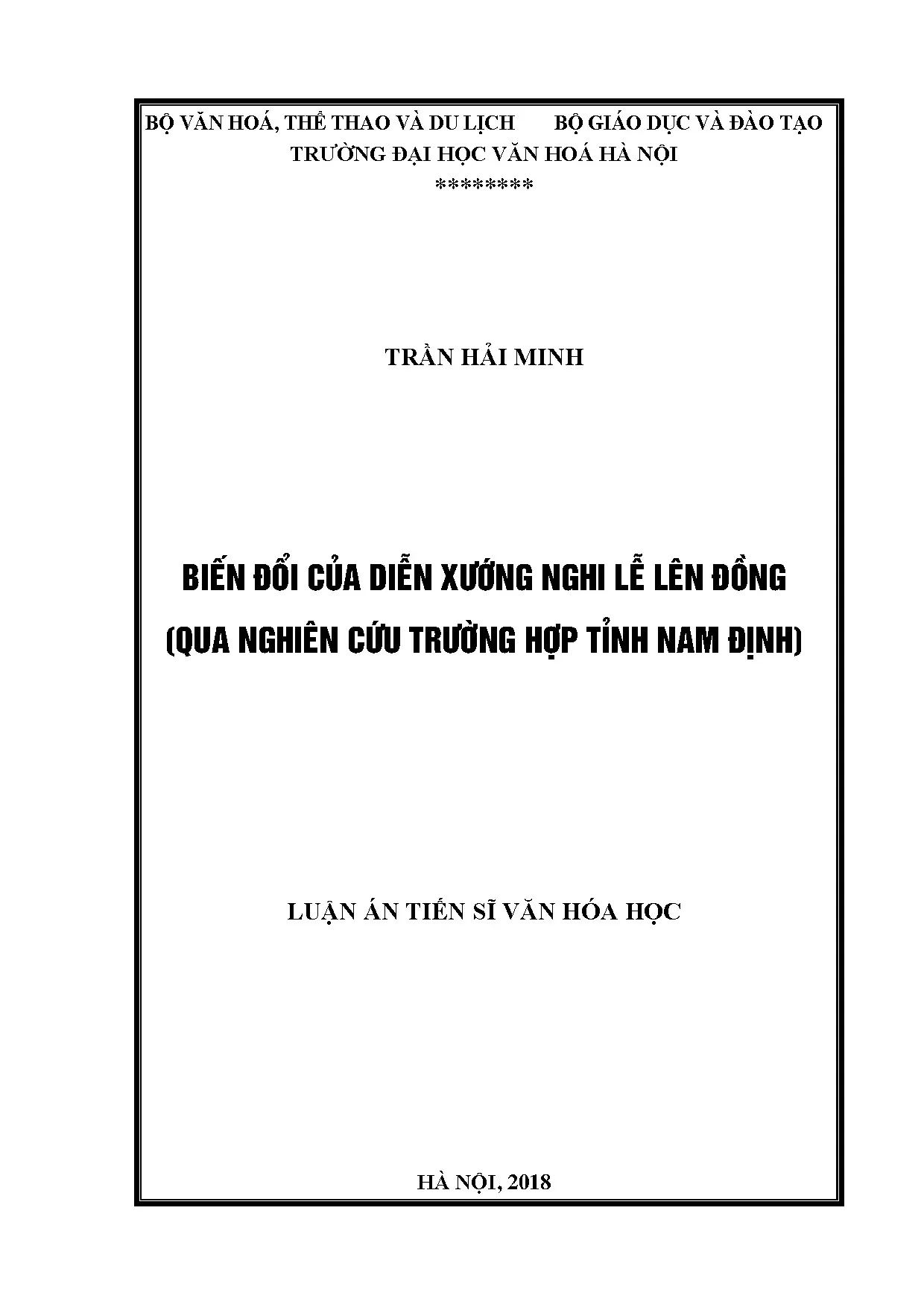Luận án tiến sĩ biến đổi diễn xướng nghi lễ lên đồng Nam Định