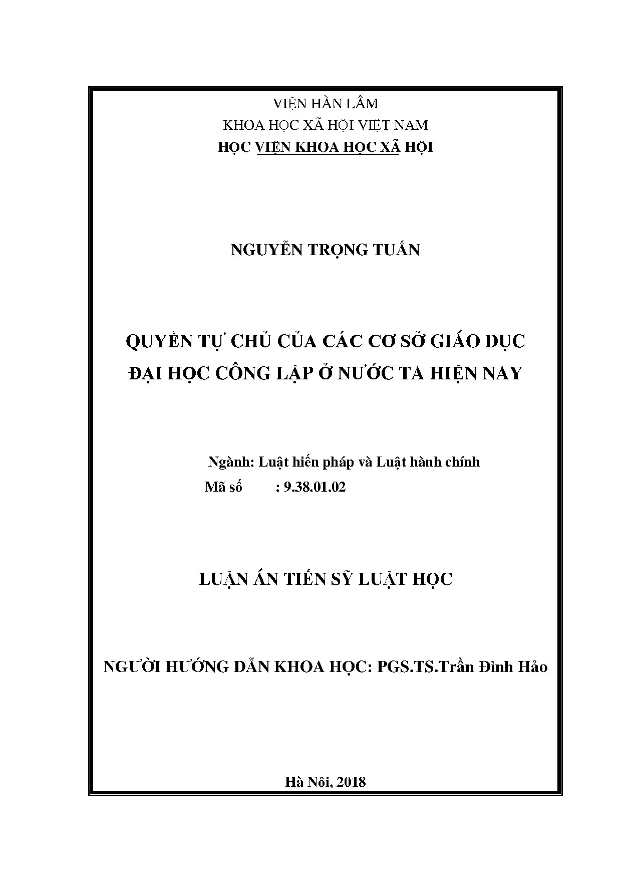 Quyền tự chủ đại học công lập ở Việt Nam: Luận án tiến sĩ