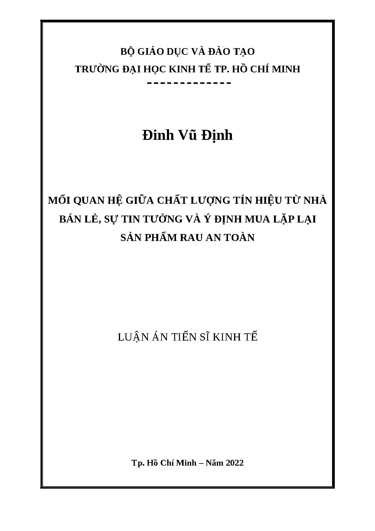 Chất lượng tín hiệu, tin tưởng, ý định mua lặp lại rau an toàn