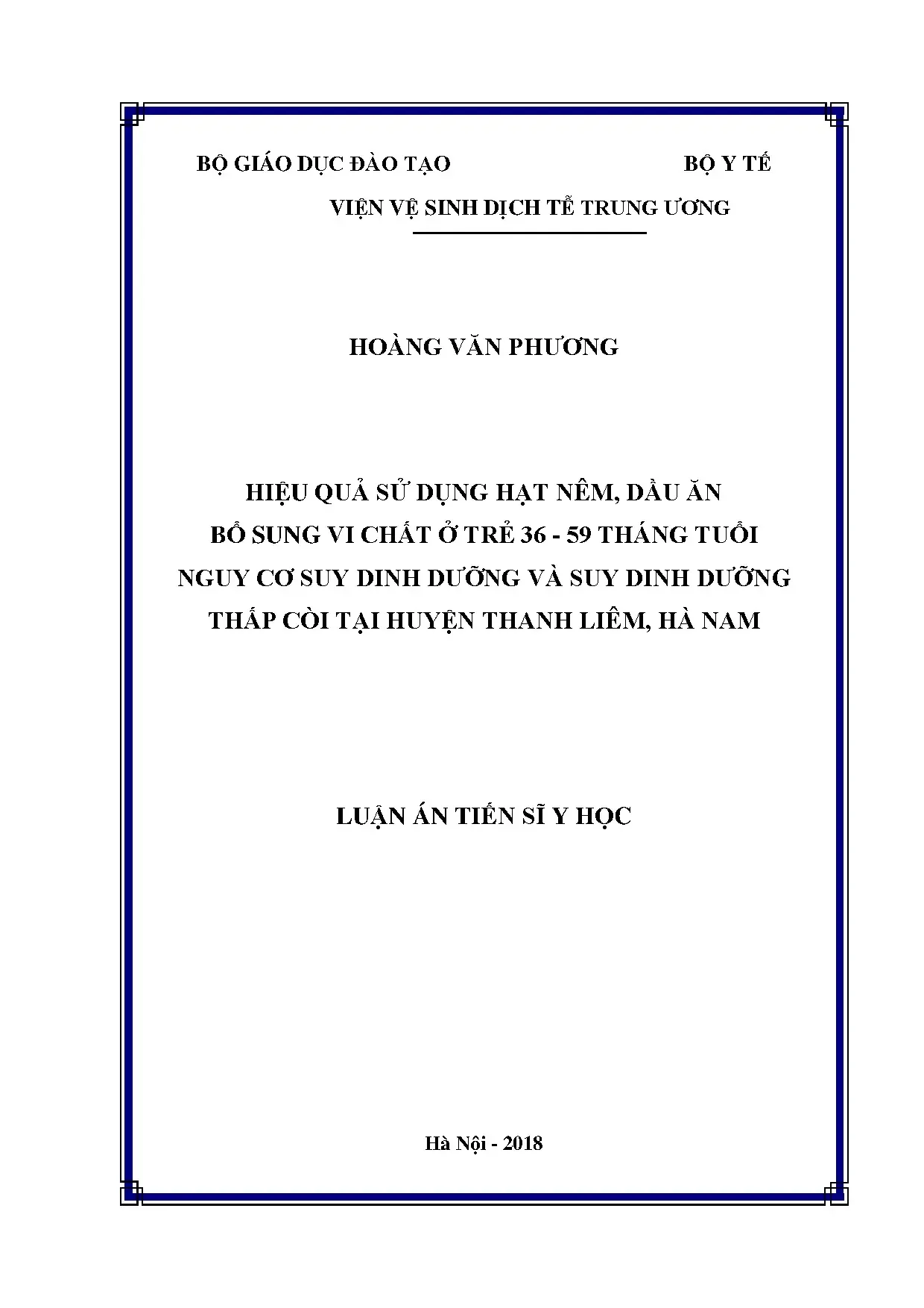 Hiệu quả hạt nêm dầu ăn bổ sung vi chất trẻ 36-59 tháng tuổi huyện Thanh Liêm