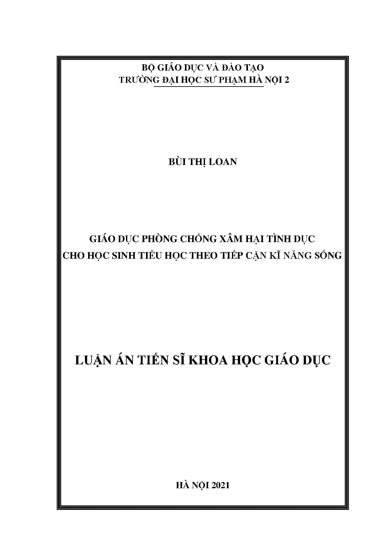 Giáo dục phòng chống xâm hại tình dục cho học sinh tiểu học theo tiếp cận kỹ năng sống