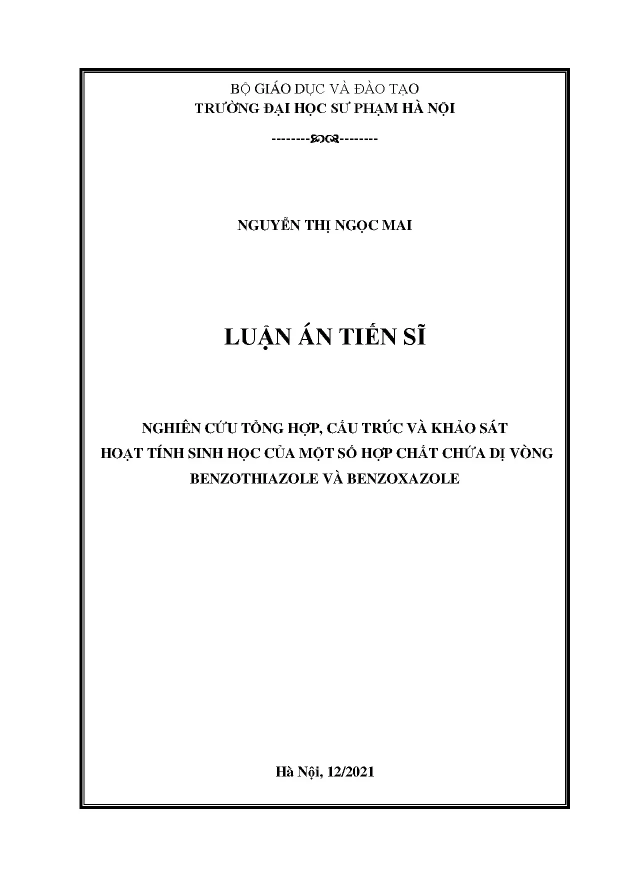 Tổng hợp và khảo sát hoạt tính sinh học hợp chất benzothiazole, benzoxazole