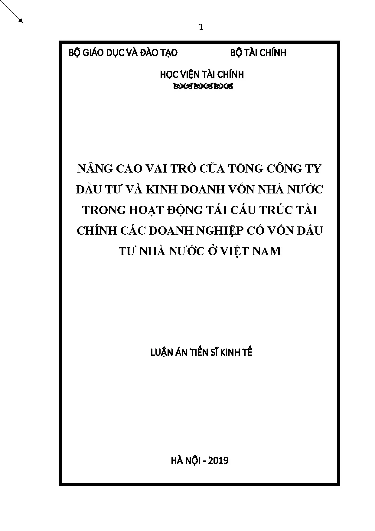 Luận án nâng cao vai trò của Tổng Công ty Đầu tư và Kinh doanh vốn Nhà nước trong tái cấu trúc tài chính doanh nghiệp