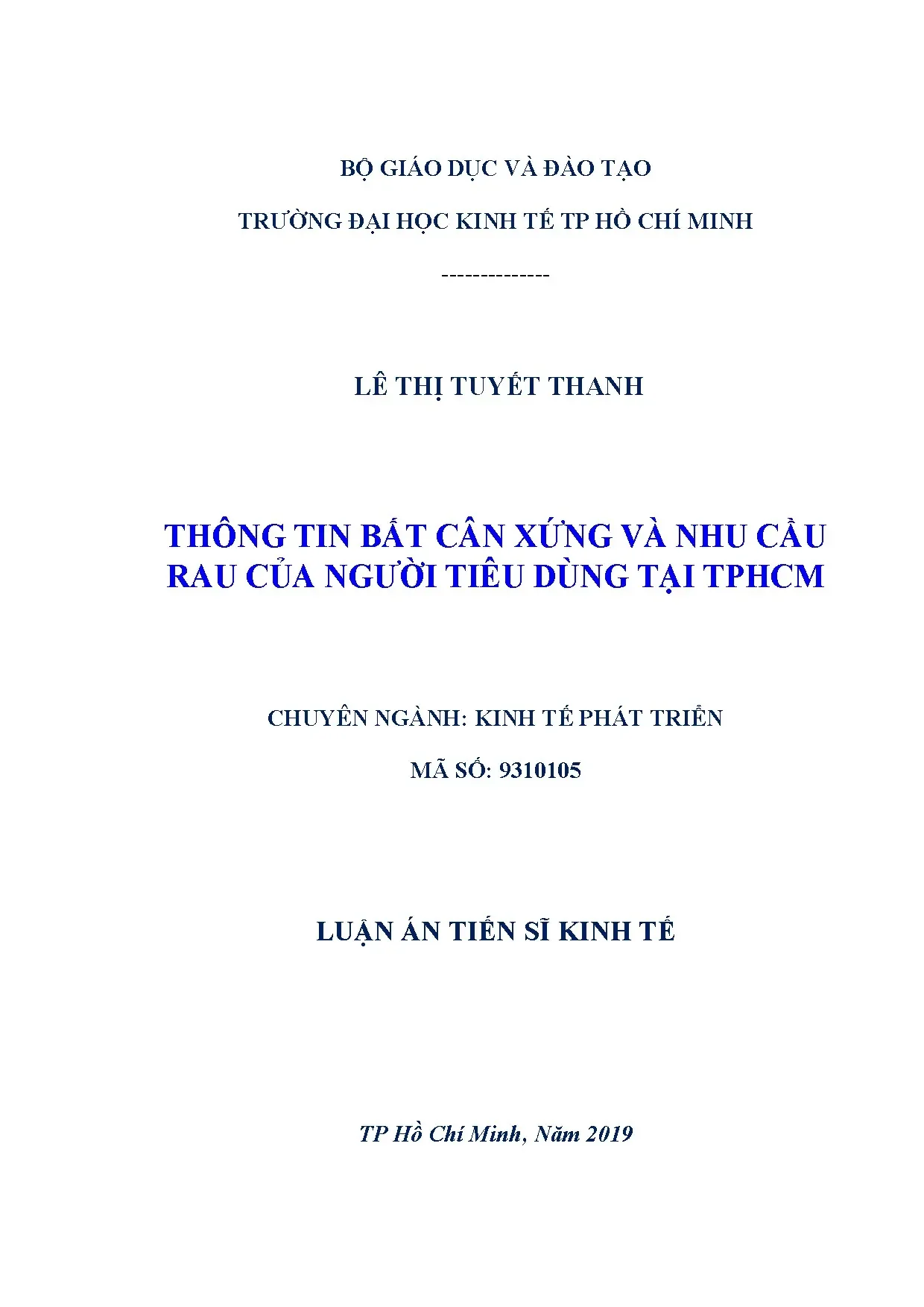 Luận án tiến sĩ thông tin bất cân xứng và nhu cầu rau