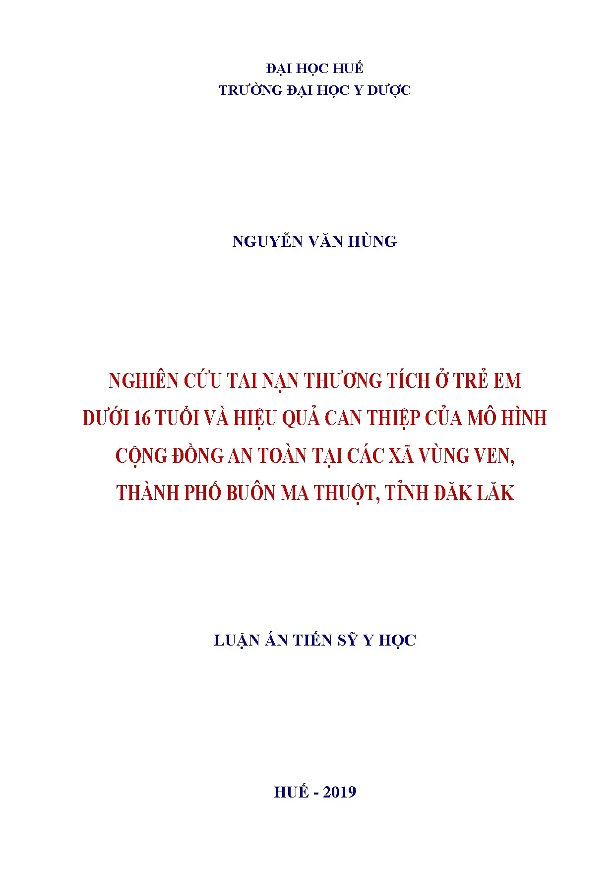 Nghiên cứu tai nạn thương tích trẻ em dưới 16 tuổi tại Đắk Lắk