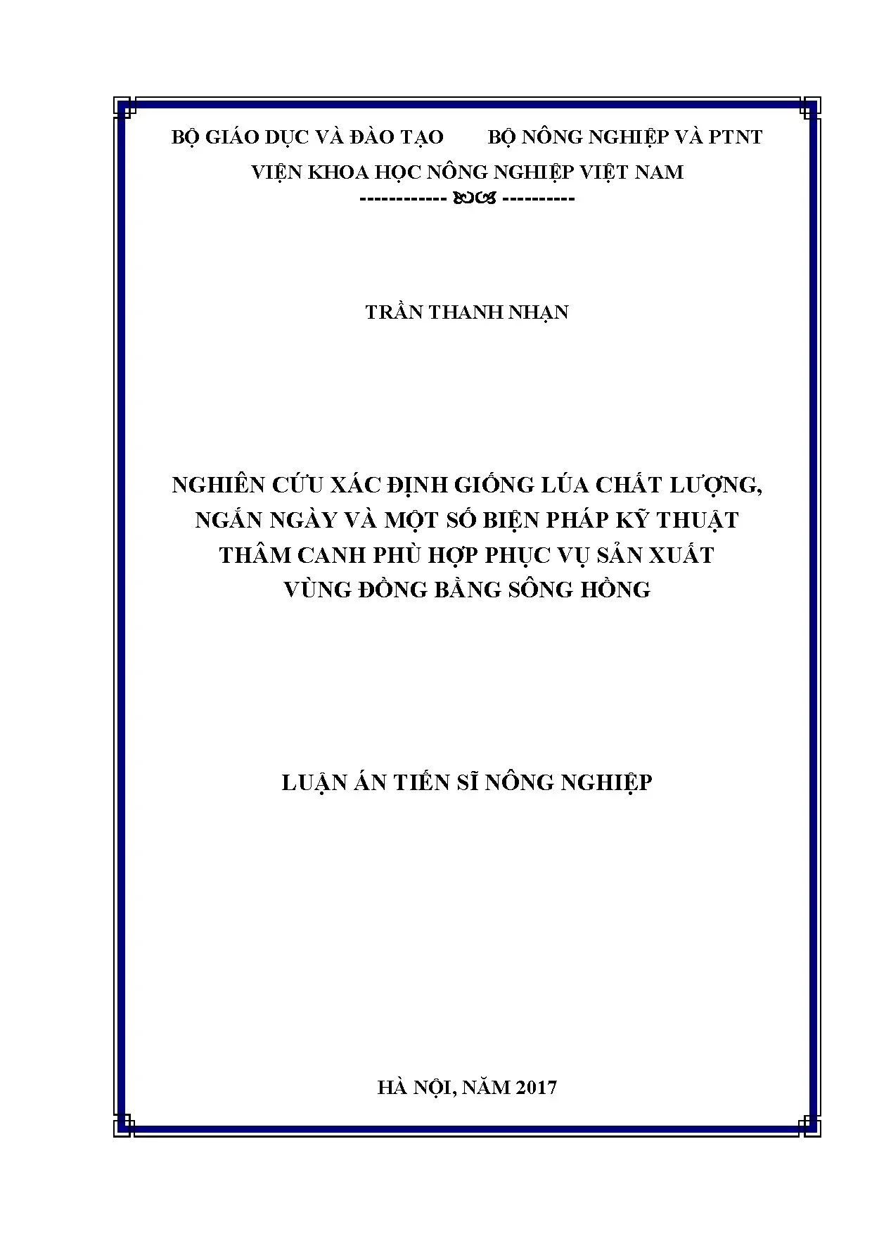 Nghiên cứu xác định giống lúa chất lượng ngắn ngày vùng ĐBSH
