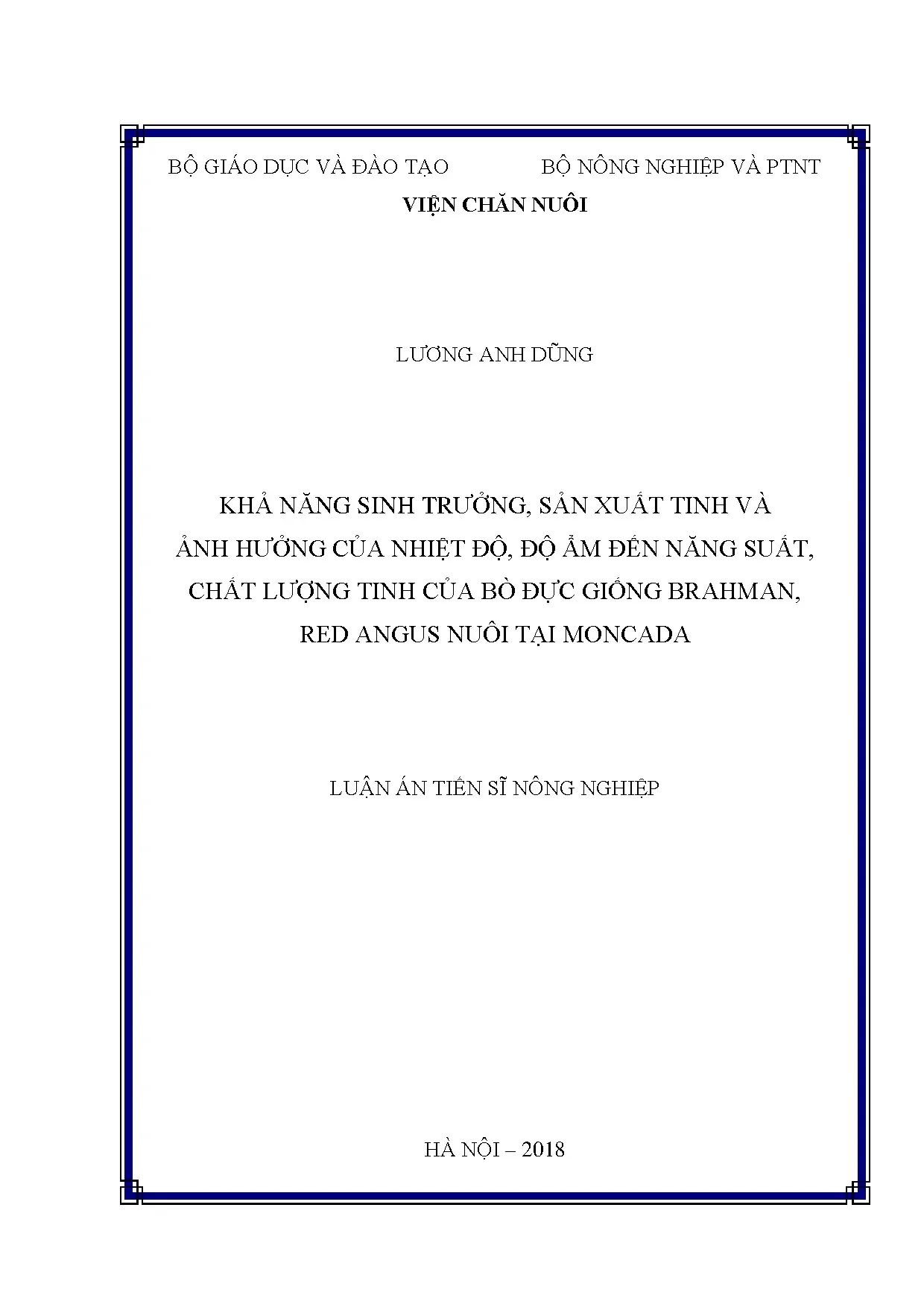 Khá năng sinh trưởng sản xuất tinh của bò đực giống Brahman Red Angus và ảnh hưởng của nhiệt độ độ ẩm