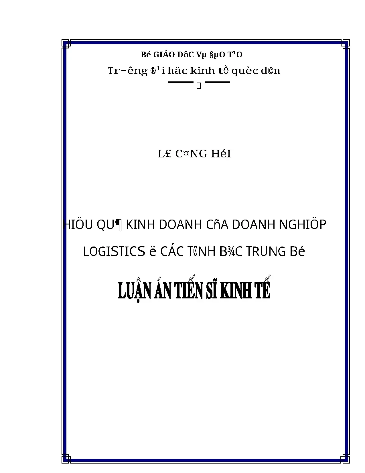 Luận án tiến sĩ hiệu quả kinh doanh doanh nghiệp logistics Bắc Trung Bộ