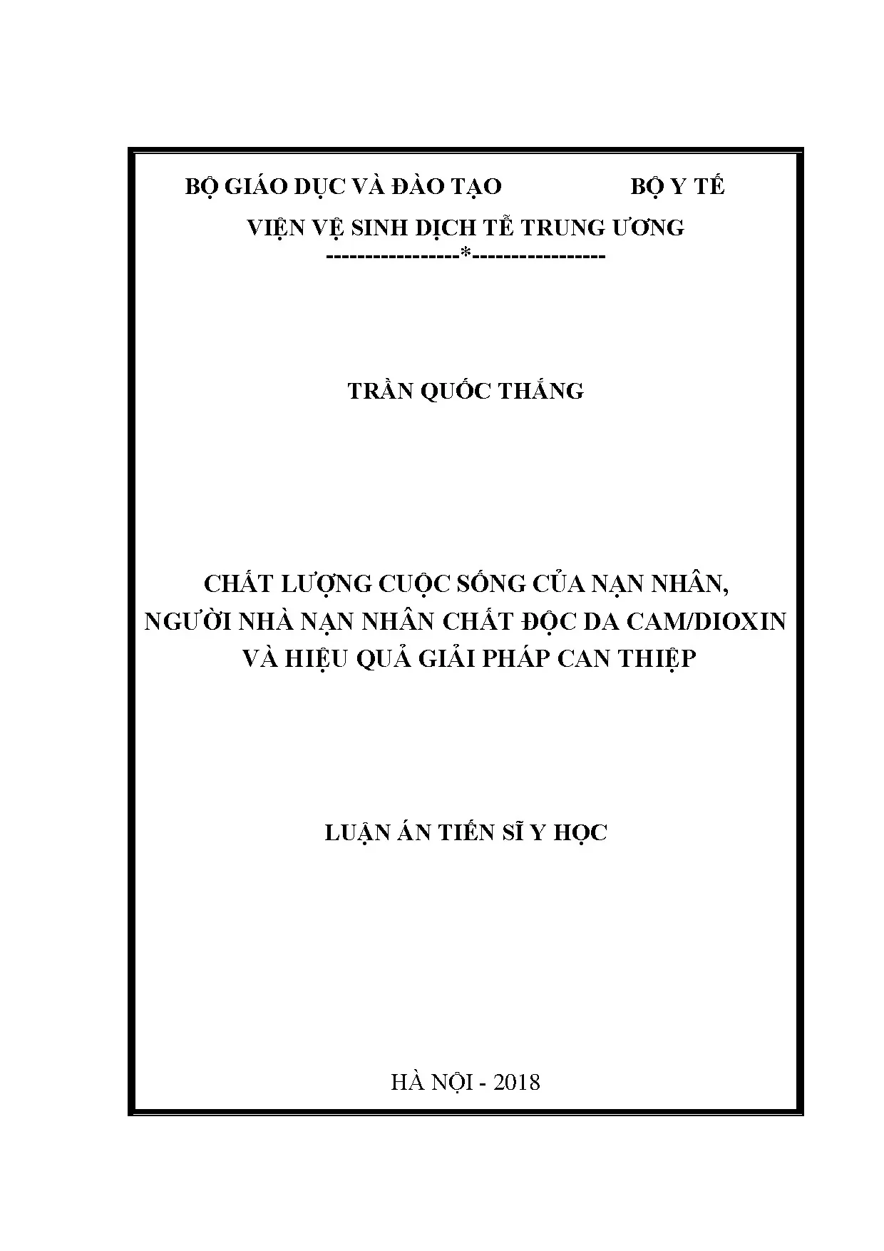 Chất lượng cuộc sống nạn nhân chất độc da cam/dioxin và giải pháp can thiệp