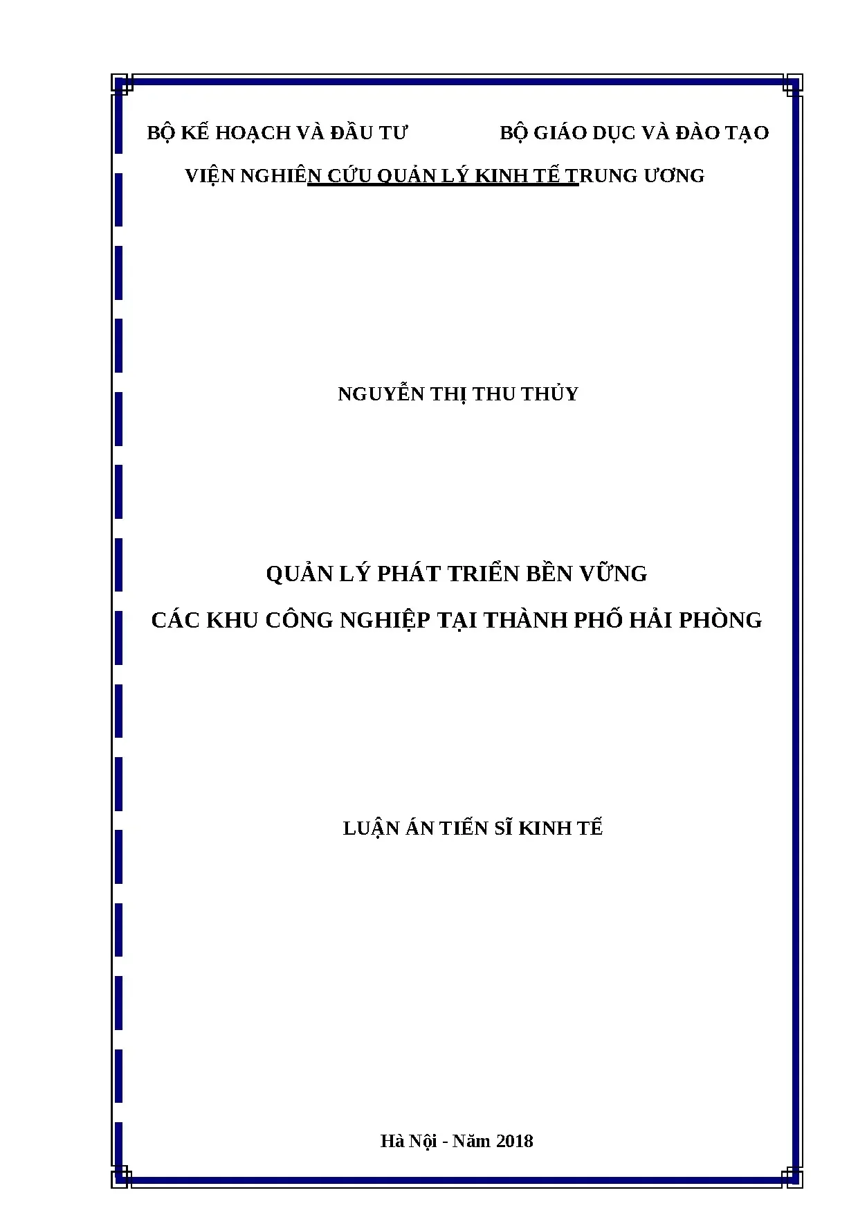 Quản lý phát triển bền vững KCN Hải Phòng - Luận án TS
