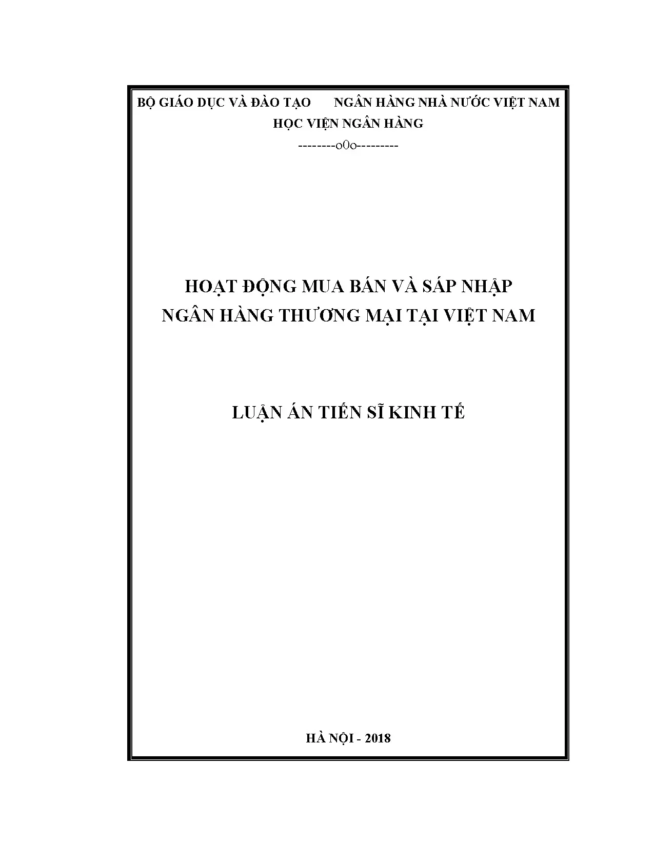 Hoạt động M&A ngân hàng thương mại tại Việt Nam - Luận án tiến sĩ 2018