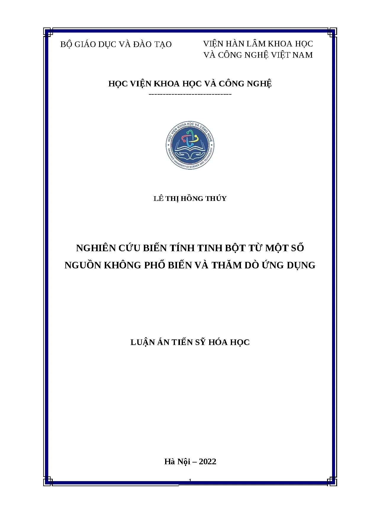 Biến tính tinh bột từ nguồn không phổ biến và ứng dụng trong hóa học