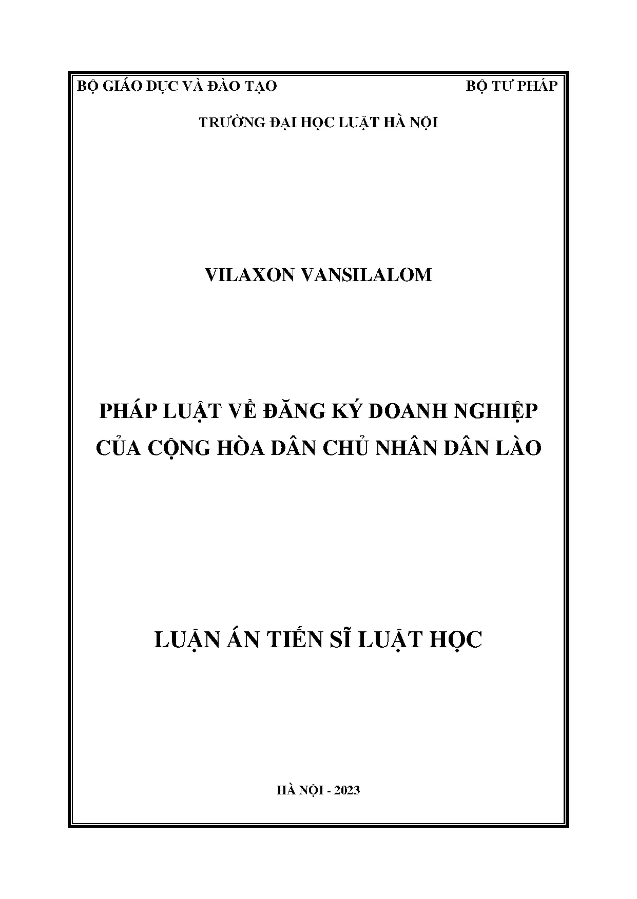 Luận án tiến sĩ pháp luật về đăng ký doanh nghiệp CHDCND Lào