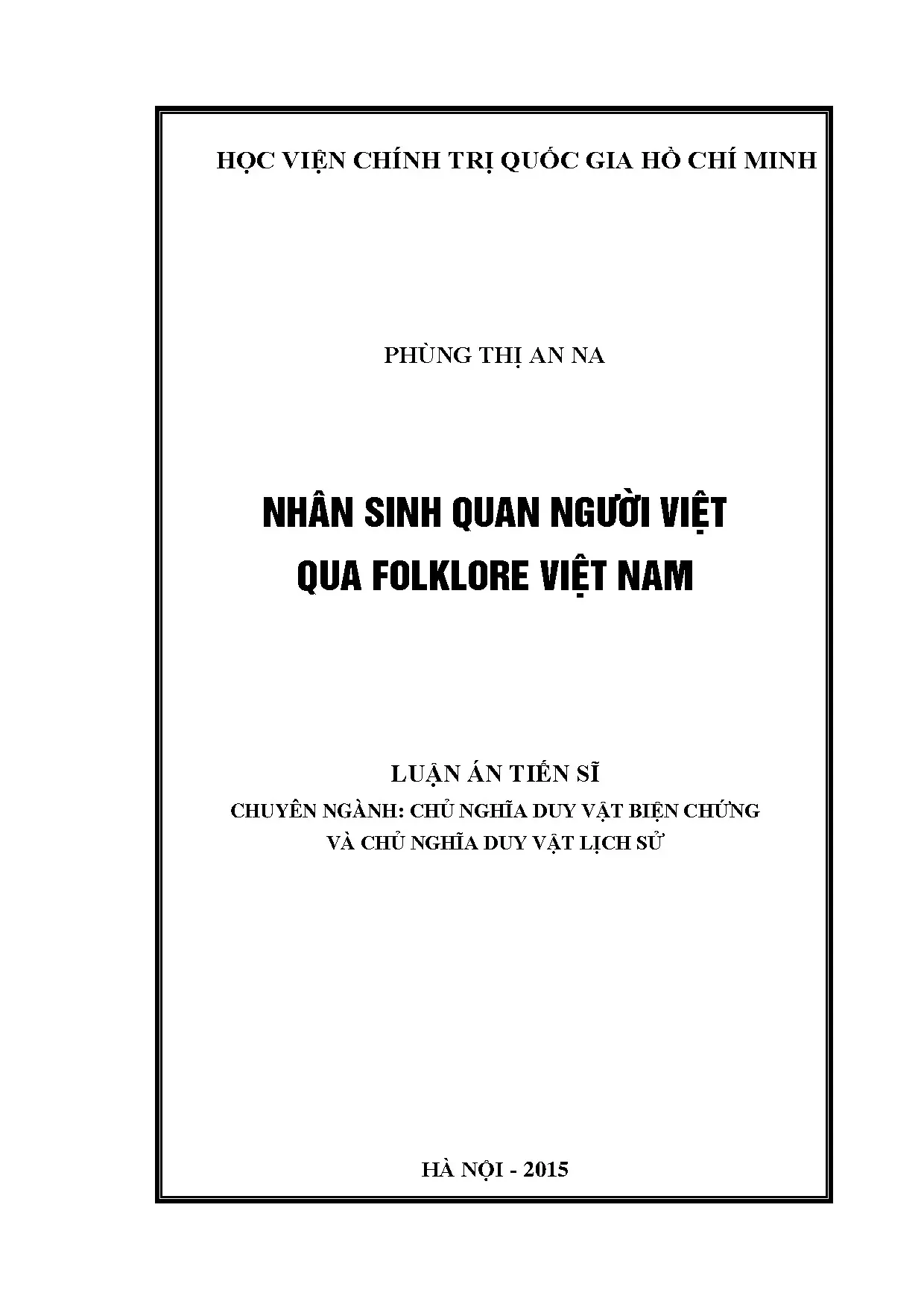 Nhân sinh quan người Việt qua folklore: Luận án tiến sĩ 2015