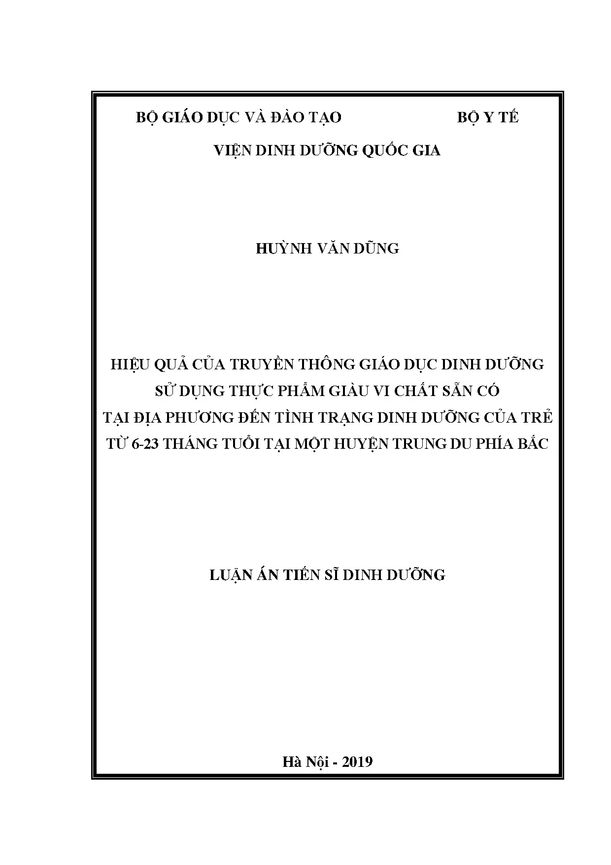 Luận án tiến sĩ hiệu quả truyền thông giáo dục dinh dưỡng trẻ 6-23 tháng