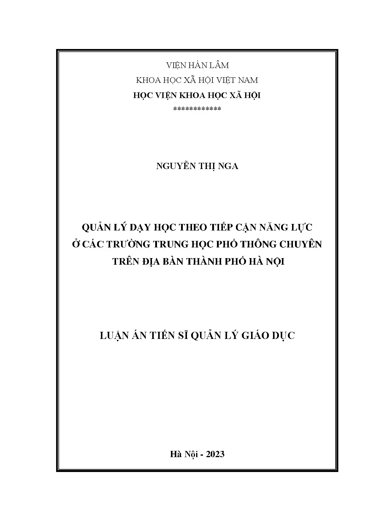 Quản lý dạy học theo tiếp cận năng lực ở THPT chuyên Hà Nội