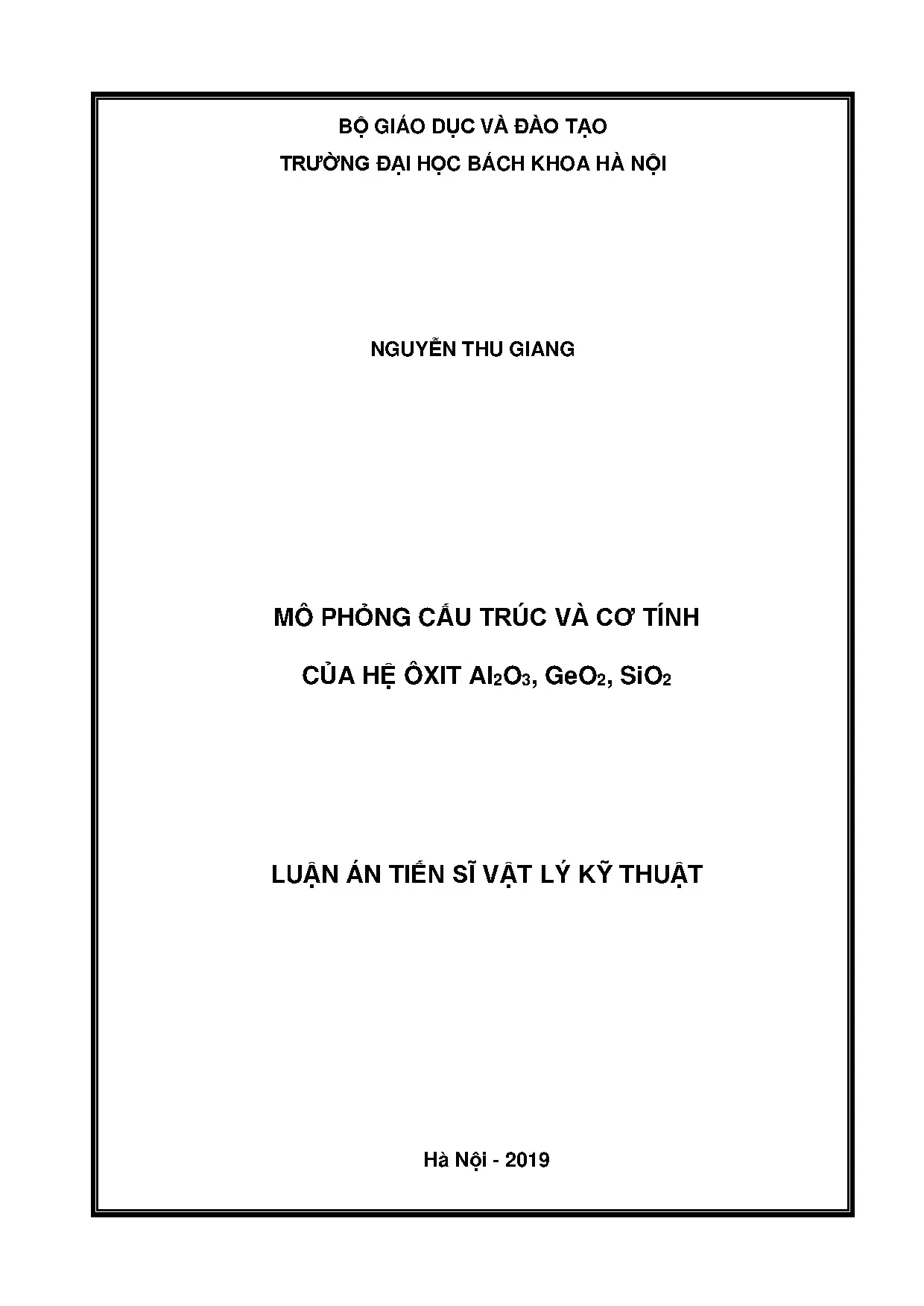 Luận án: Cấu trúc & Cơ tính Hệ ôxit Al2O3-GeO2-SiO2