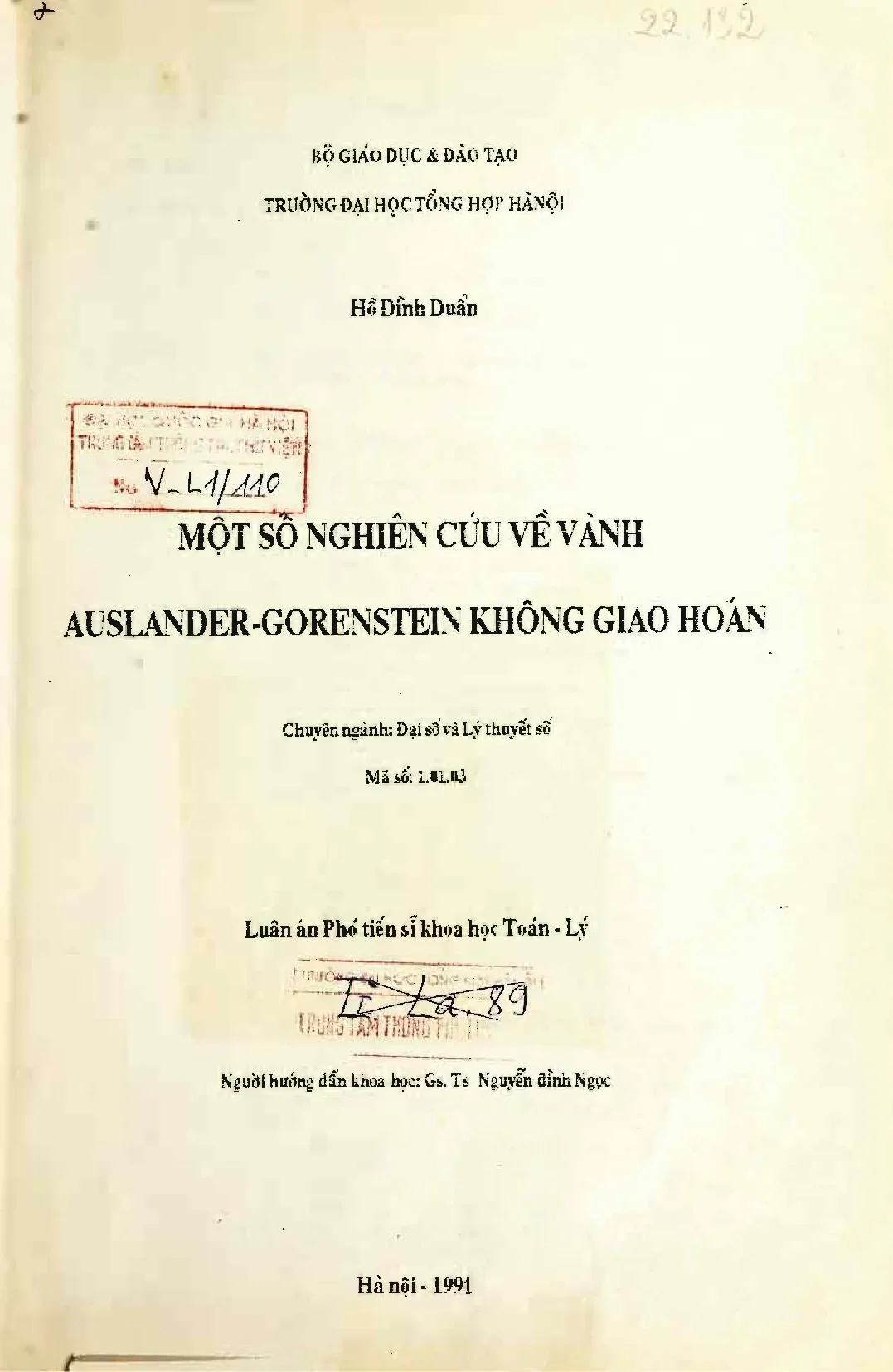 Luận án tiến sĩ: Vành Auslander-Gorenstein không giao hoán