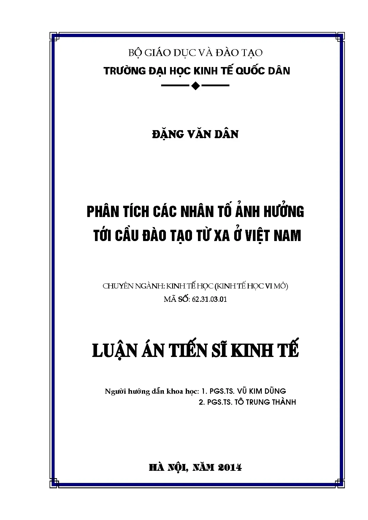 Phân tích nhân tố ảnh hưởng cầu đào tạo từ xa tại Việt Nam