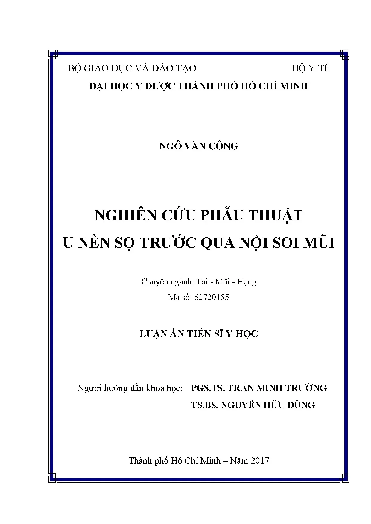 Nghiên cứu phẫu thuật u nền sọ trước qua nội soi mũi
