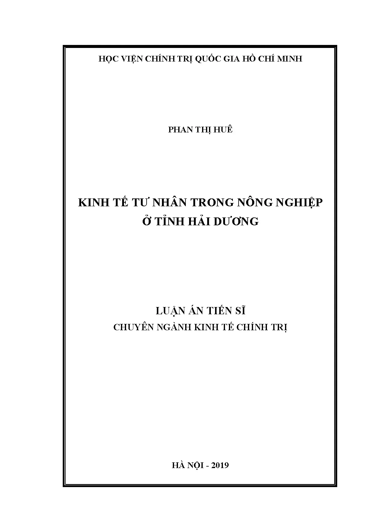 Kinh tế tư nhân trong nông nghiệp tỉnh Hải Dương: Luận án tiến sĩ