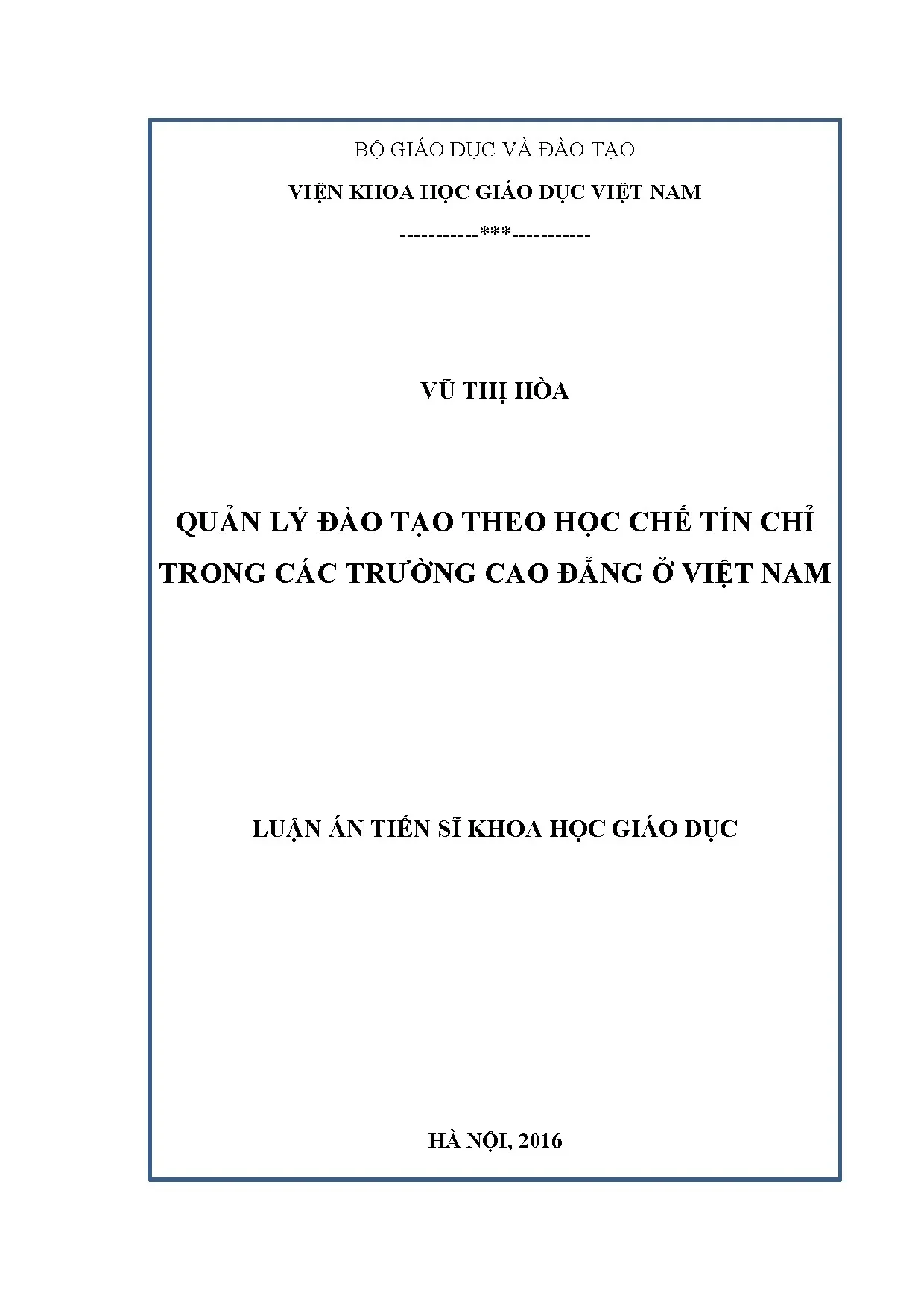 Quản lý đào tạo tín chỉ trong trường cao đẳng Việt Nam