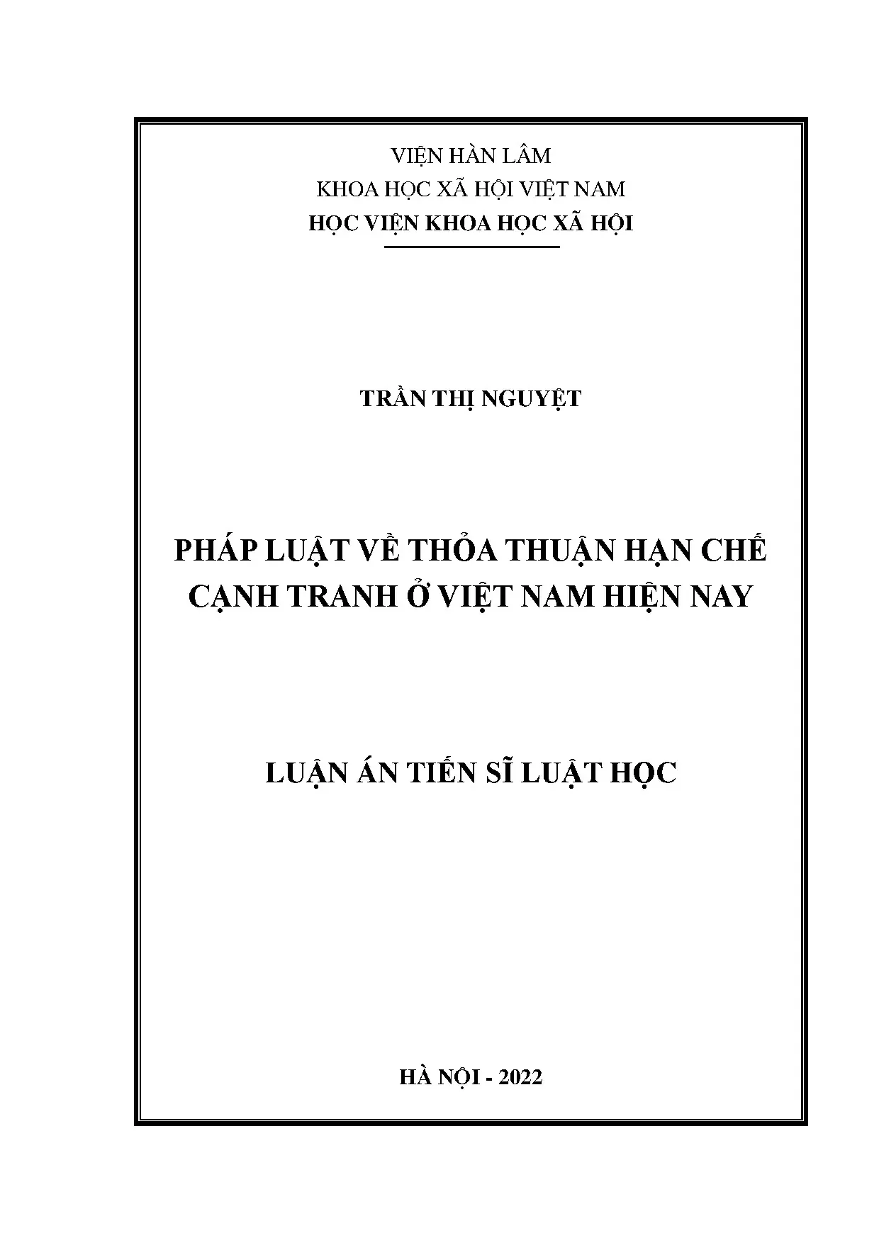 Luận án tiến sĩ: Pháp luật thỏa thuận hạn chế cạnh tranh ở Việt Nam