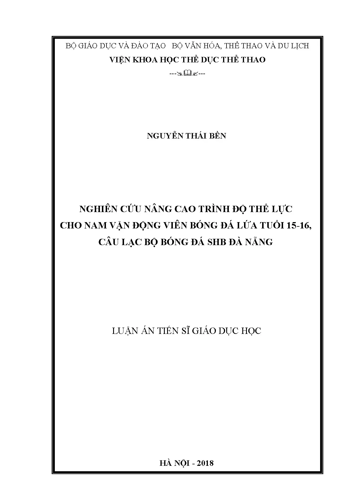 Nghiên cứu nâng cao thể lực cho VĐV bóng đá 15-16 SHB Đà Nẵng