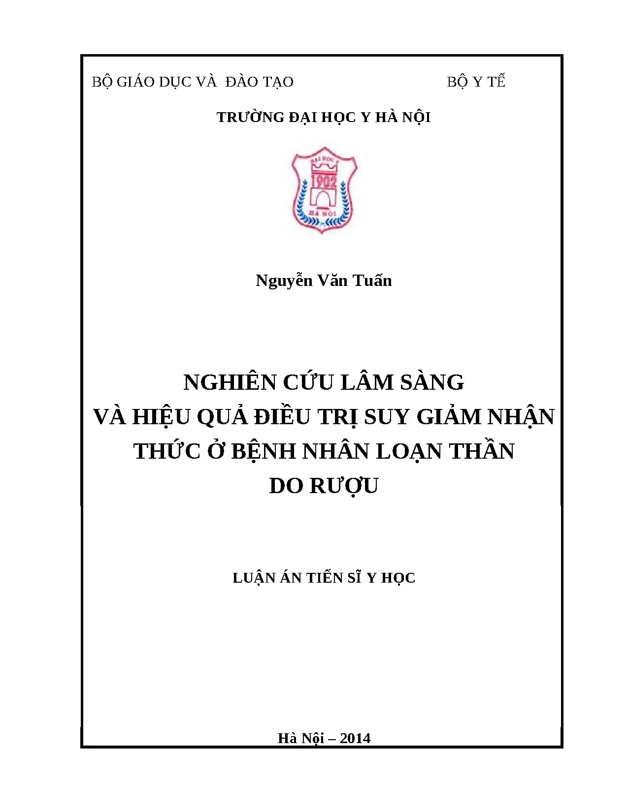 Suy giảm nhận thức ở bệnh nhân loạn thần do rượu - Lâm sàng