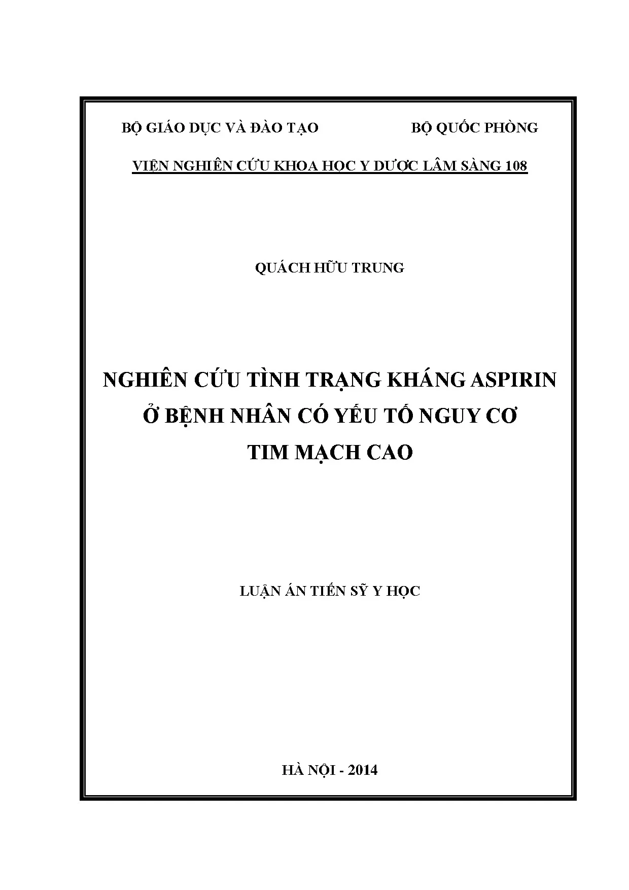 Nghiên cứu kháng aspirin ở bệnh nhân nguy cơ tim mạch cao