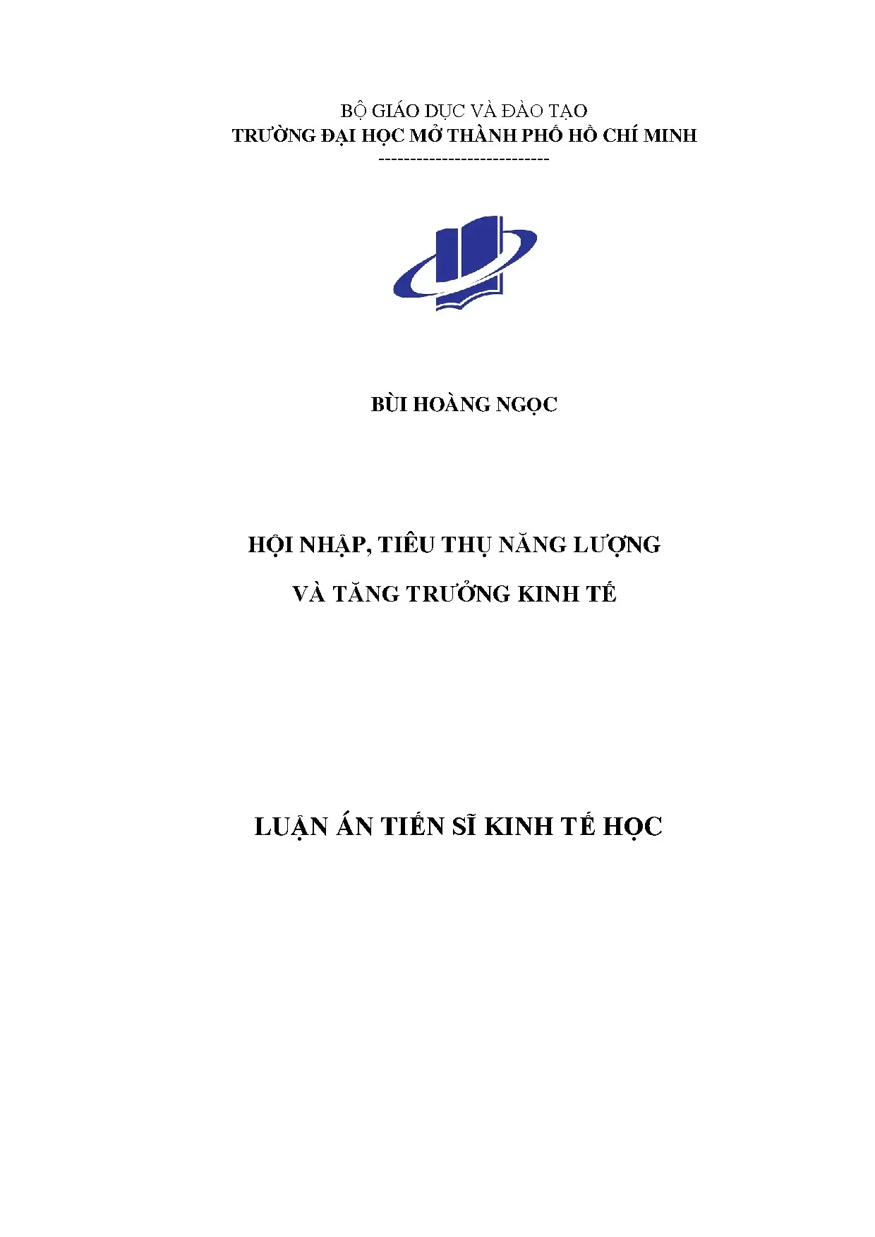 Hội nhập, tiêu thụ năng lượng và tăng trưởng kinh tế - Luận án tiến sĩ