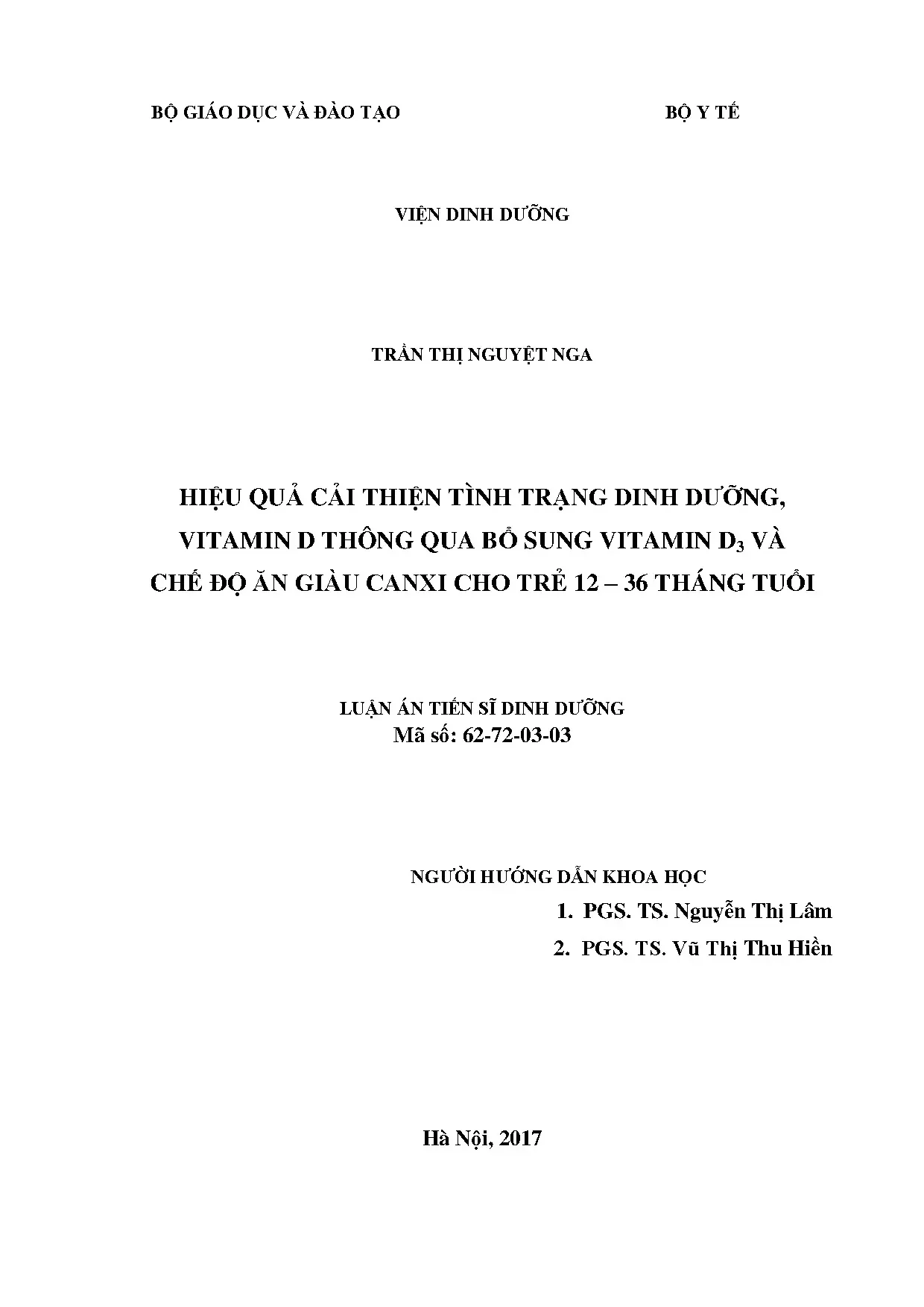 Luận án cải thiện dinh dưỡng vitamin D cho trẻ 12-36 tháng tuổi