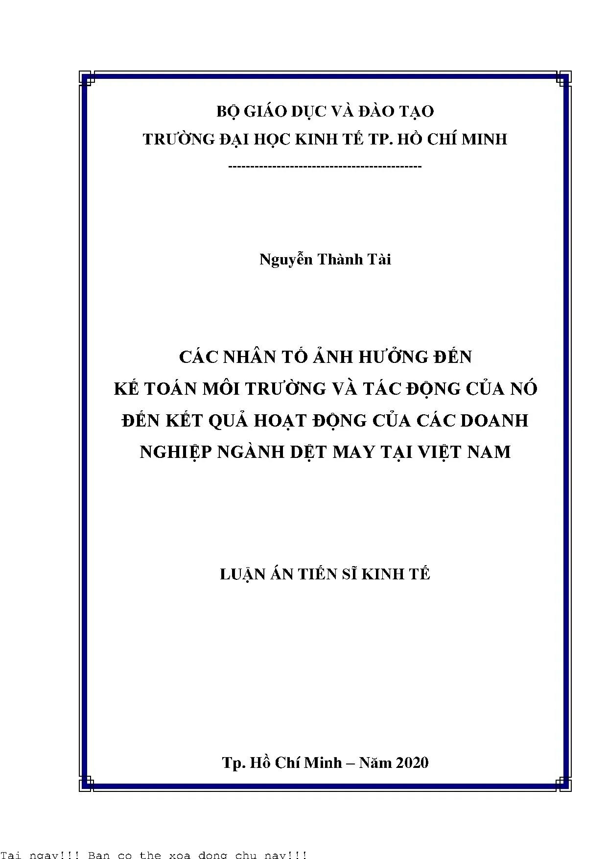 Luận án tiến sĩ: Các nhân tố ảnh hưởng kế toán môi trường doanh nghiệp dệt may