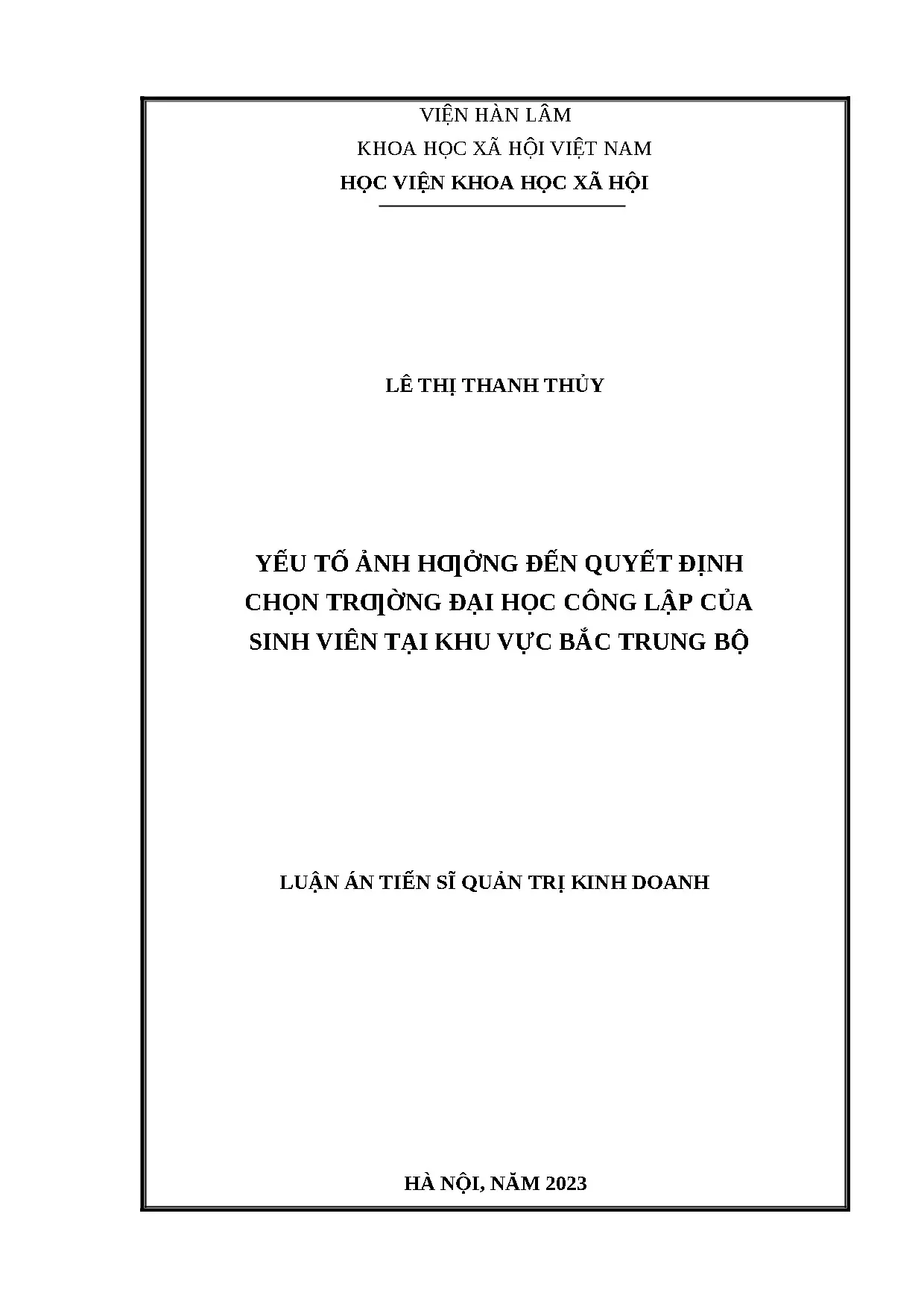 Yếu tố ảnh hưởng quyết định chọn trường đại học công lập Bắc Trung Bộ