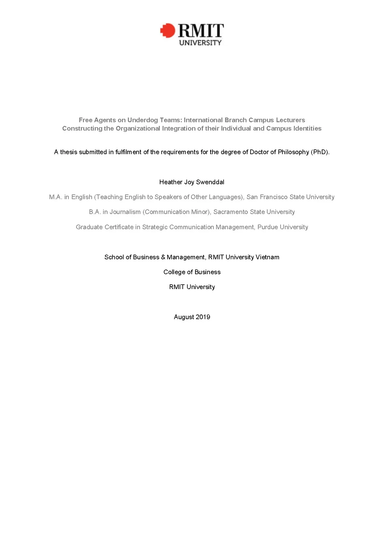 Identity Construction of International Branch Campus Lecturers
