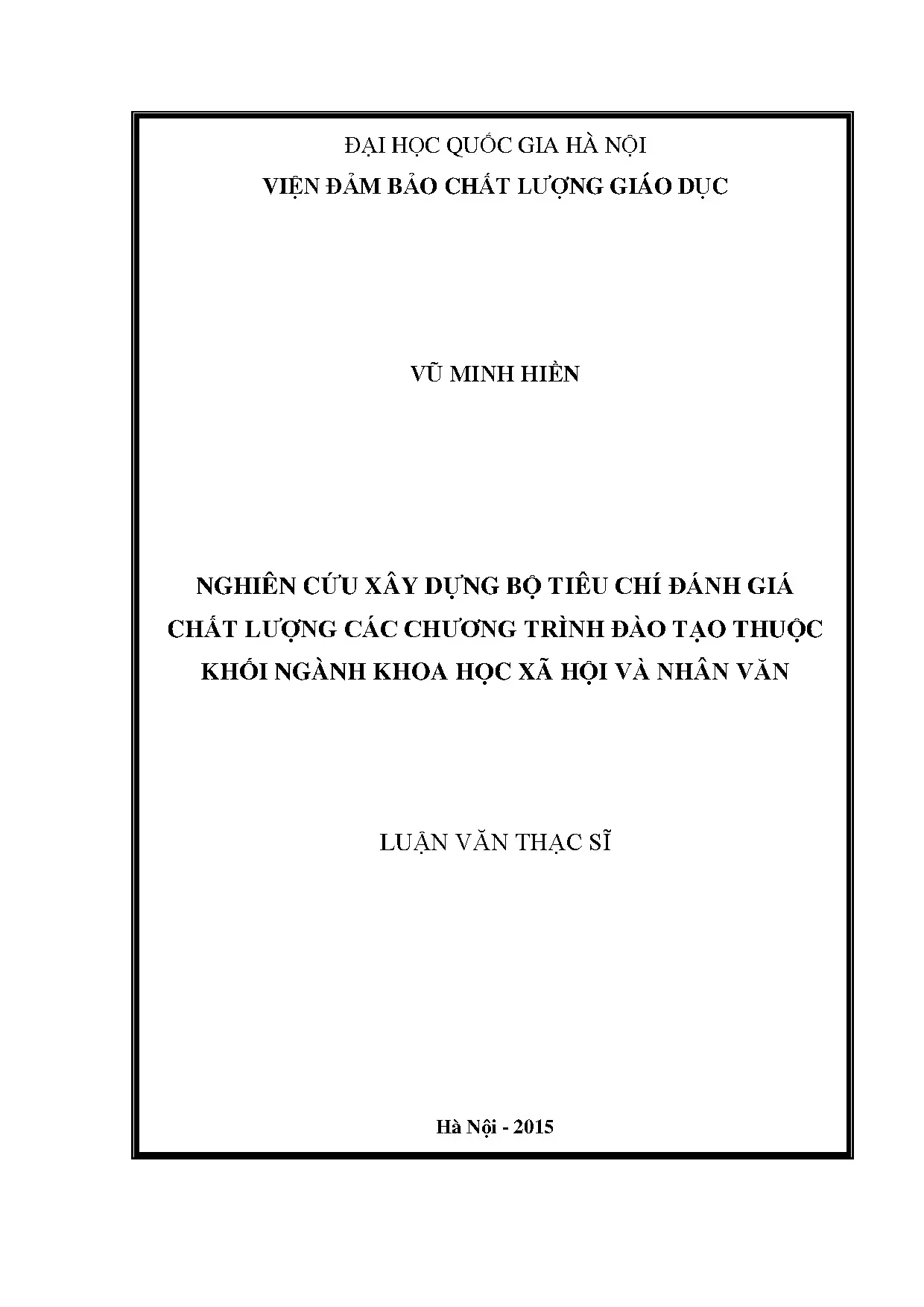 Bộ tiêu chí đánh giá chất lượng đào tạo khoa học xã hội nhân văn