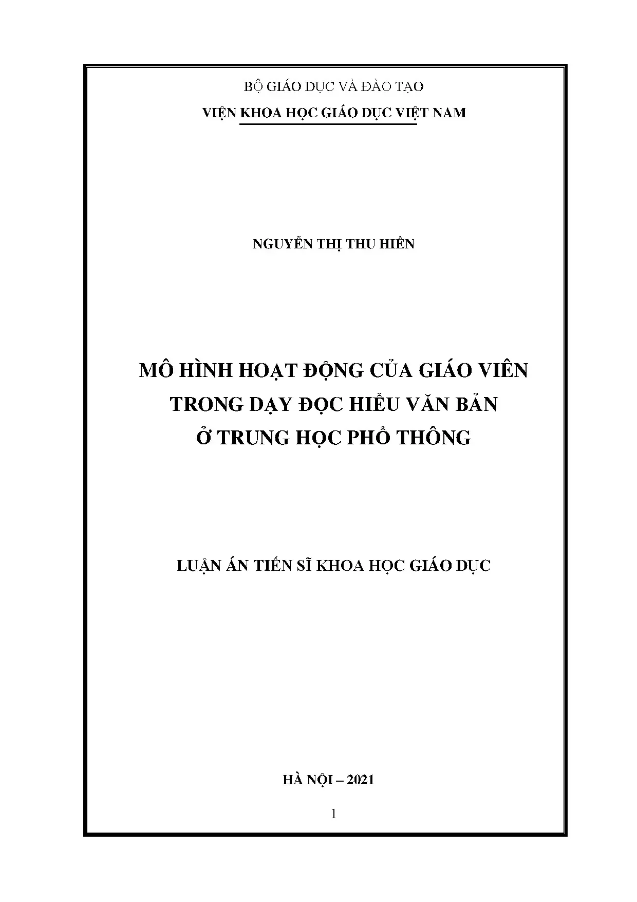 Mô hình hoạt động dạy đọc hiểu văn bản THPT theo định hướng năng lực