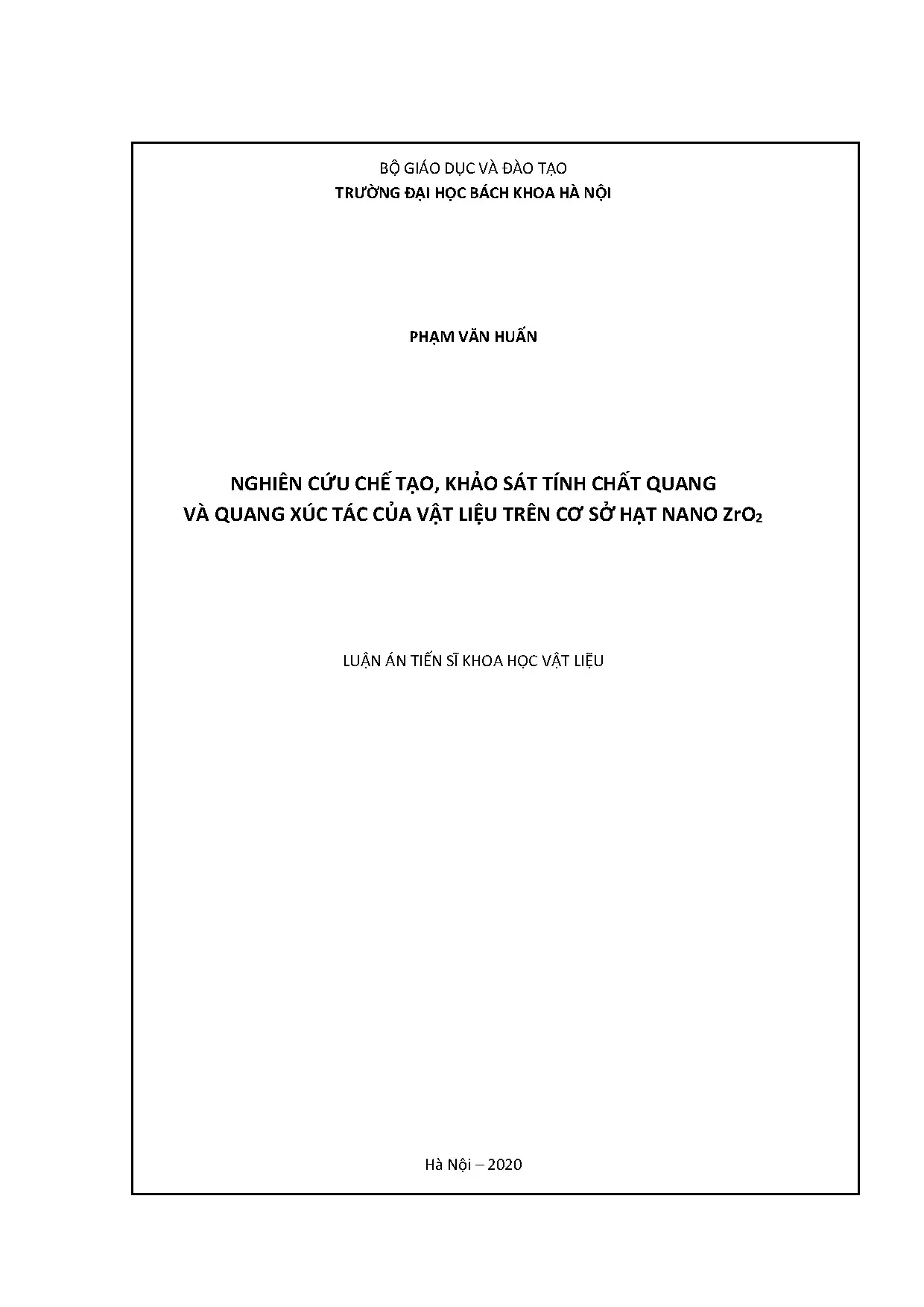 Hạt nano ZrO2: Tính chất quang & quang xúc tác