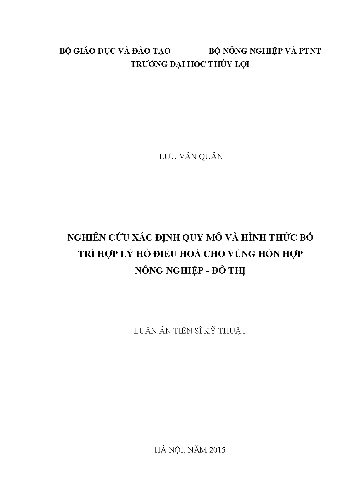 Xác định quy mô và bố trí hồ điều hòa cho vùng nông nghiệp đô thị