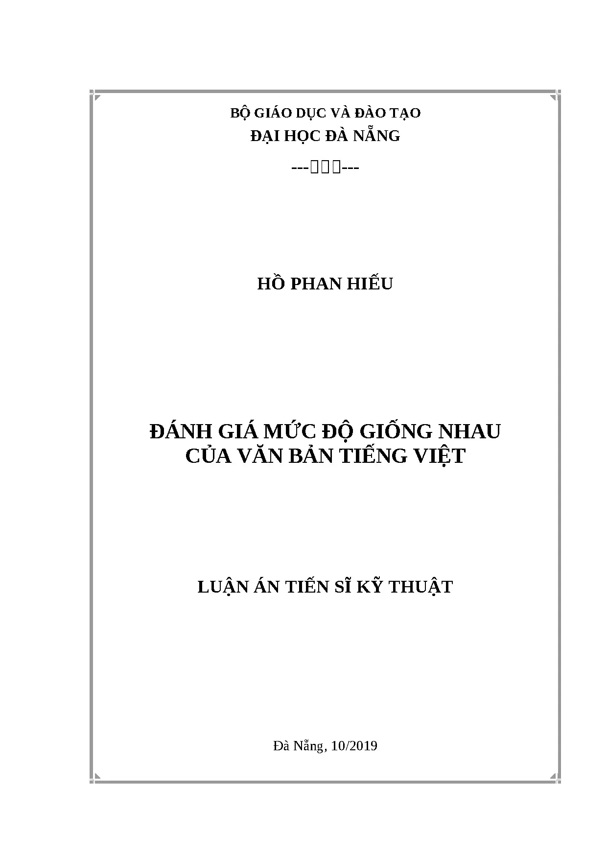Luận án tiến sĩ đánh giá mức độ giống nhau văn bản tiếng Việt