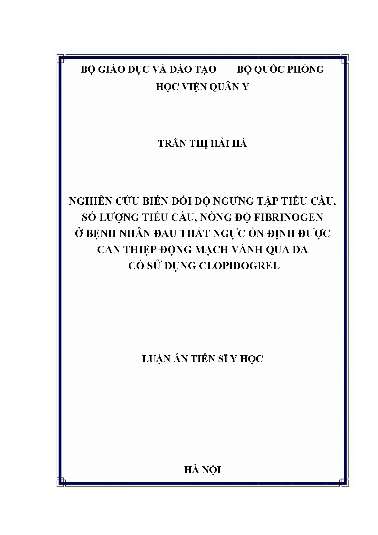 Độ ngưng tập tiểu cầu ở bệnh nhân đau thắt ngực ổn định