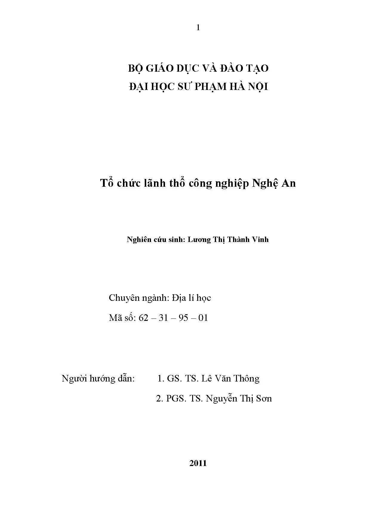 Luận án tiến sĩ tổ chức lãnh thổ công nghiệp Nghệ An