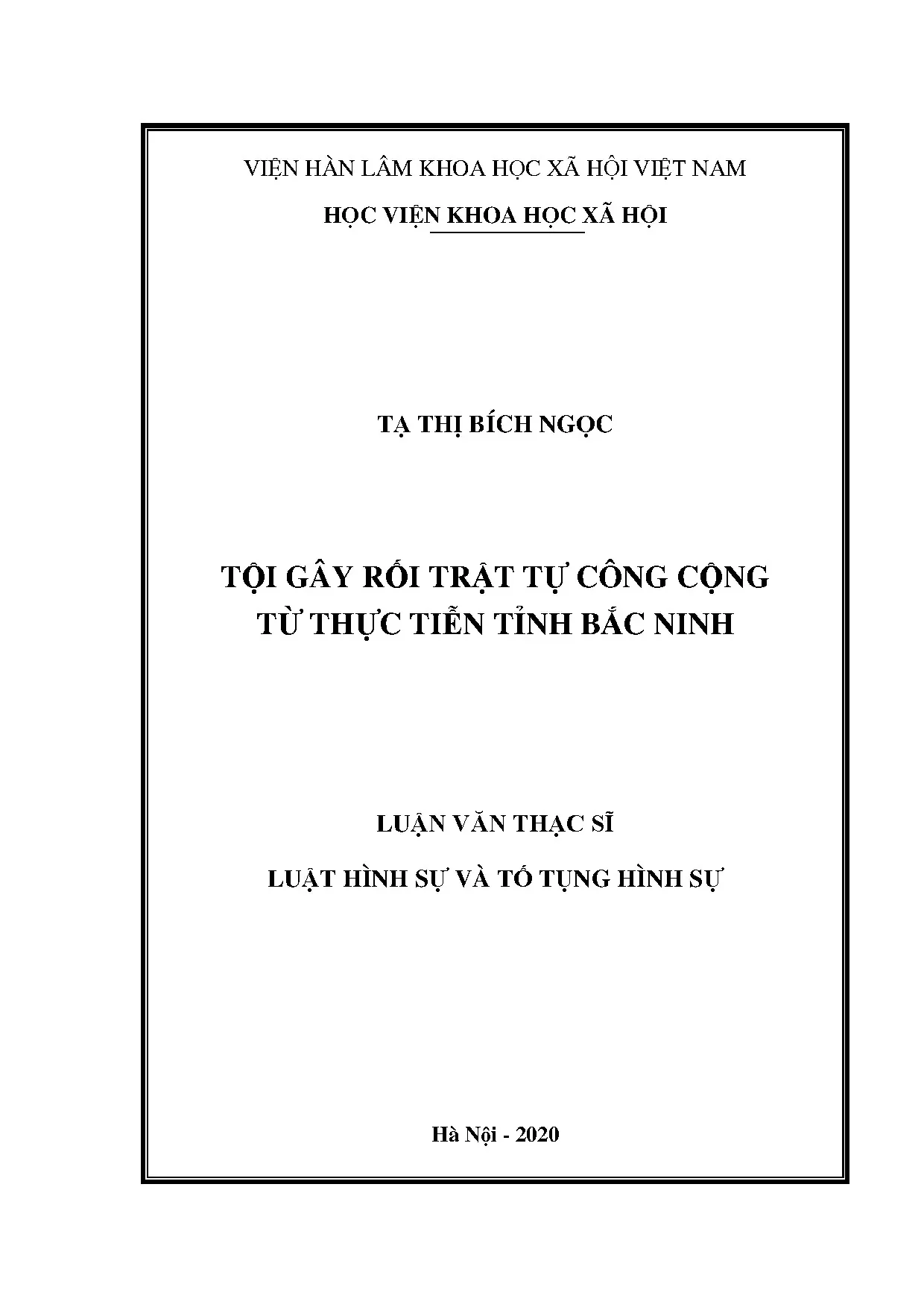 Luận án tiến sĩ tội gây rối trật tự công cộng tại Bắc Ninh