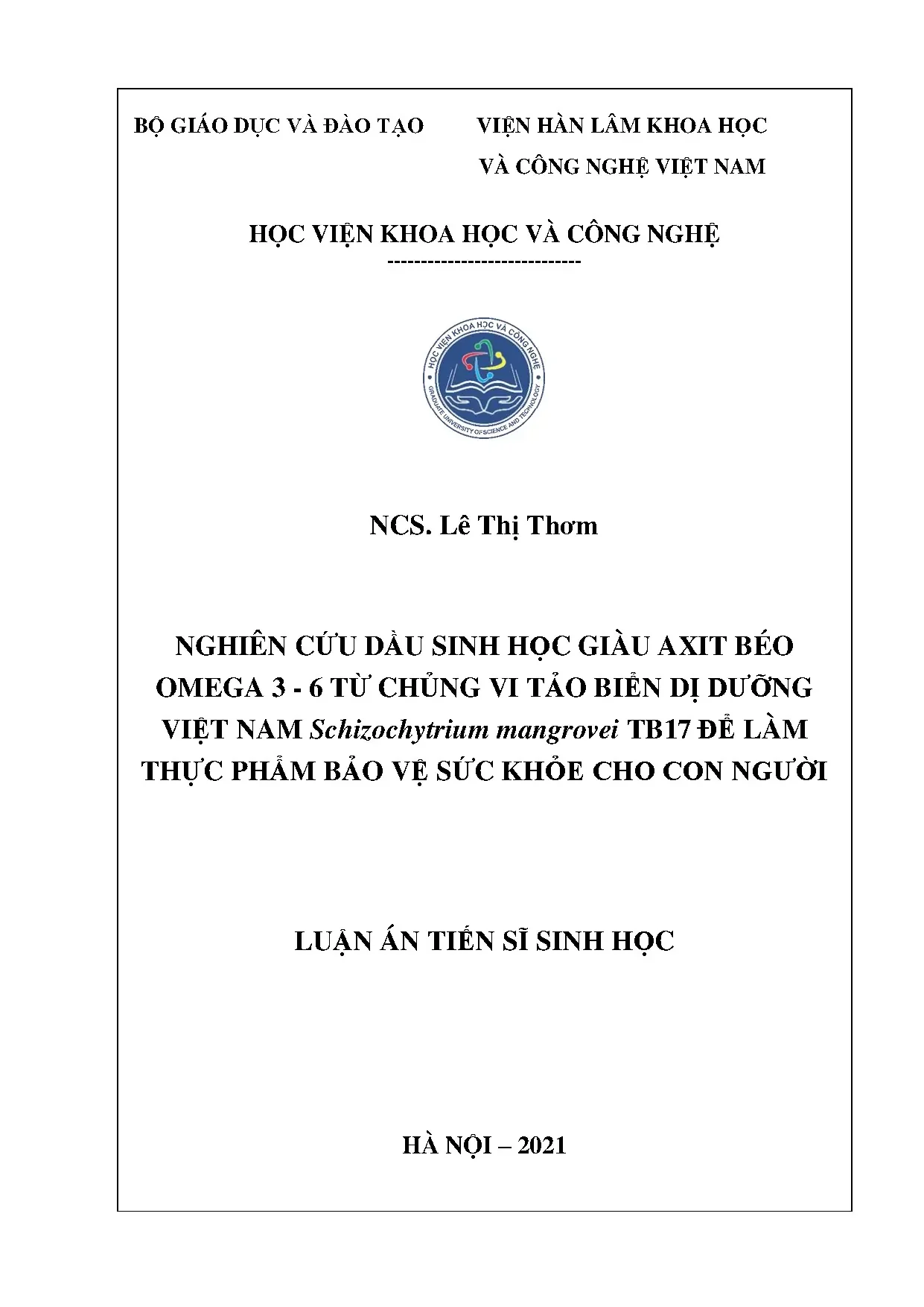 Dầu sinh học giàu omega 3-6 từ vi tảo biển Việt Nam