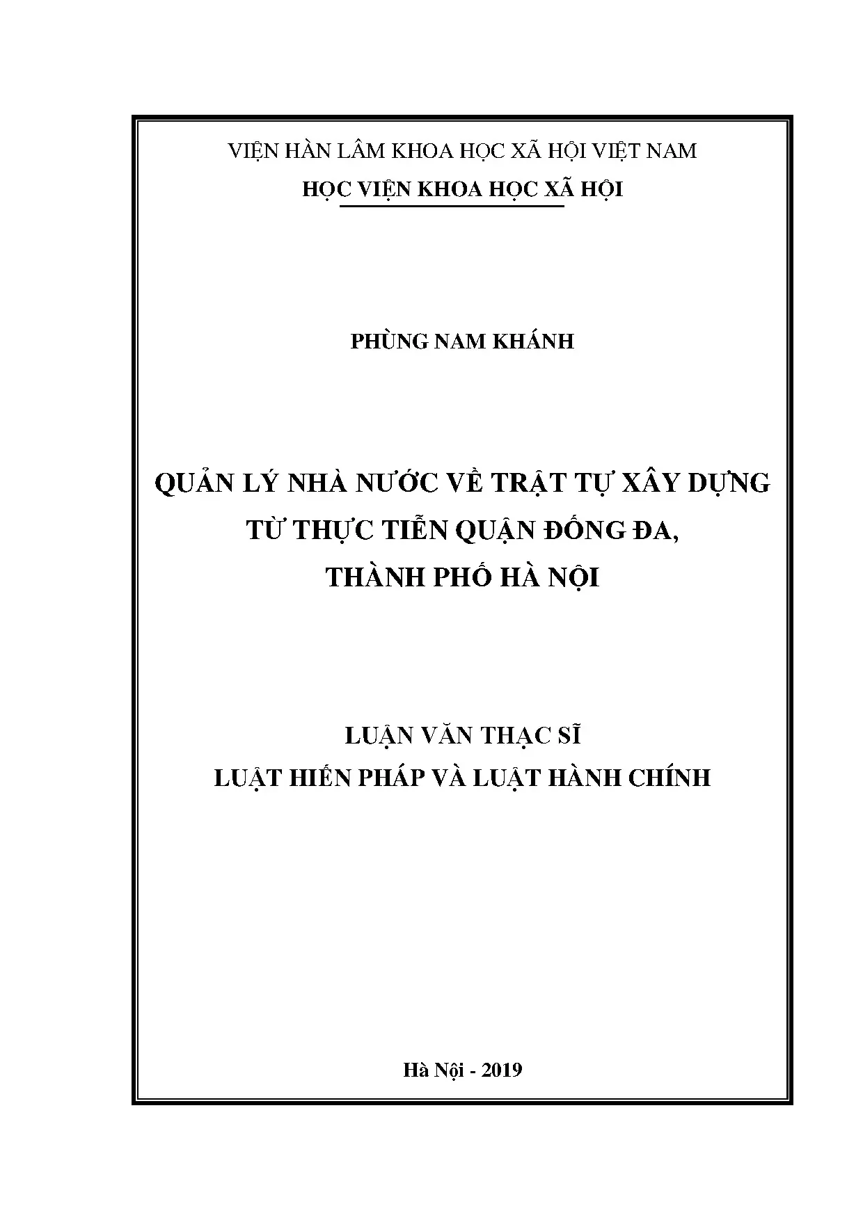 Luận án quản lý nhà nước về trật tự xây dựng quận Đống Đa