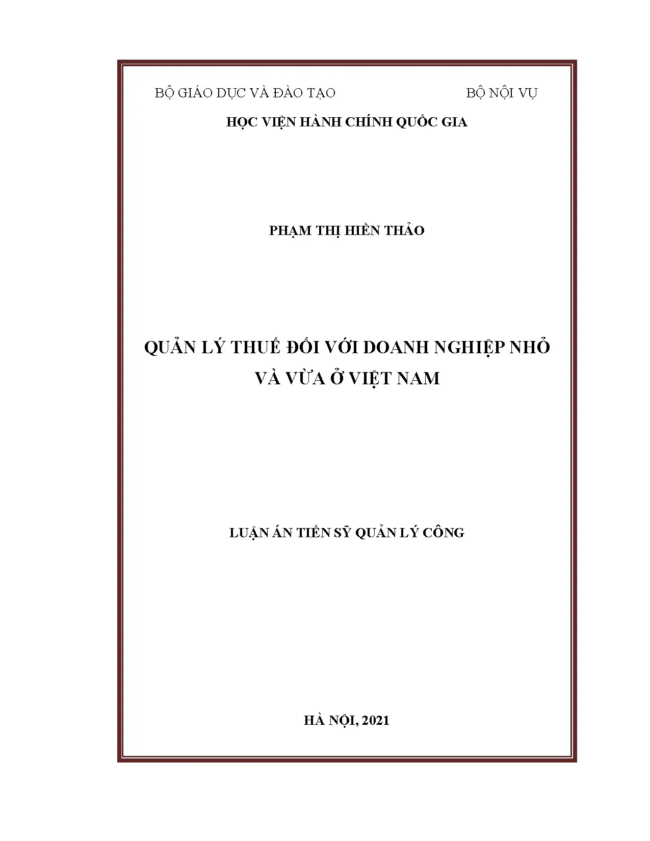 Luận án tiến sĩ quản lý thuế doanh nghiệp nhỏ và vừa tại Việt Nam
