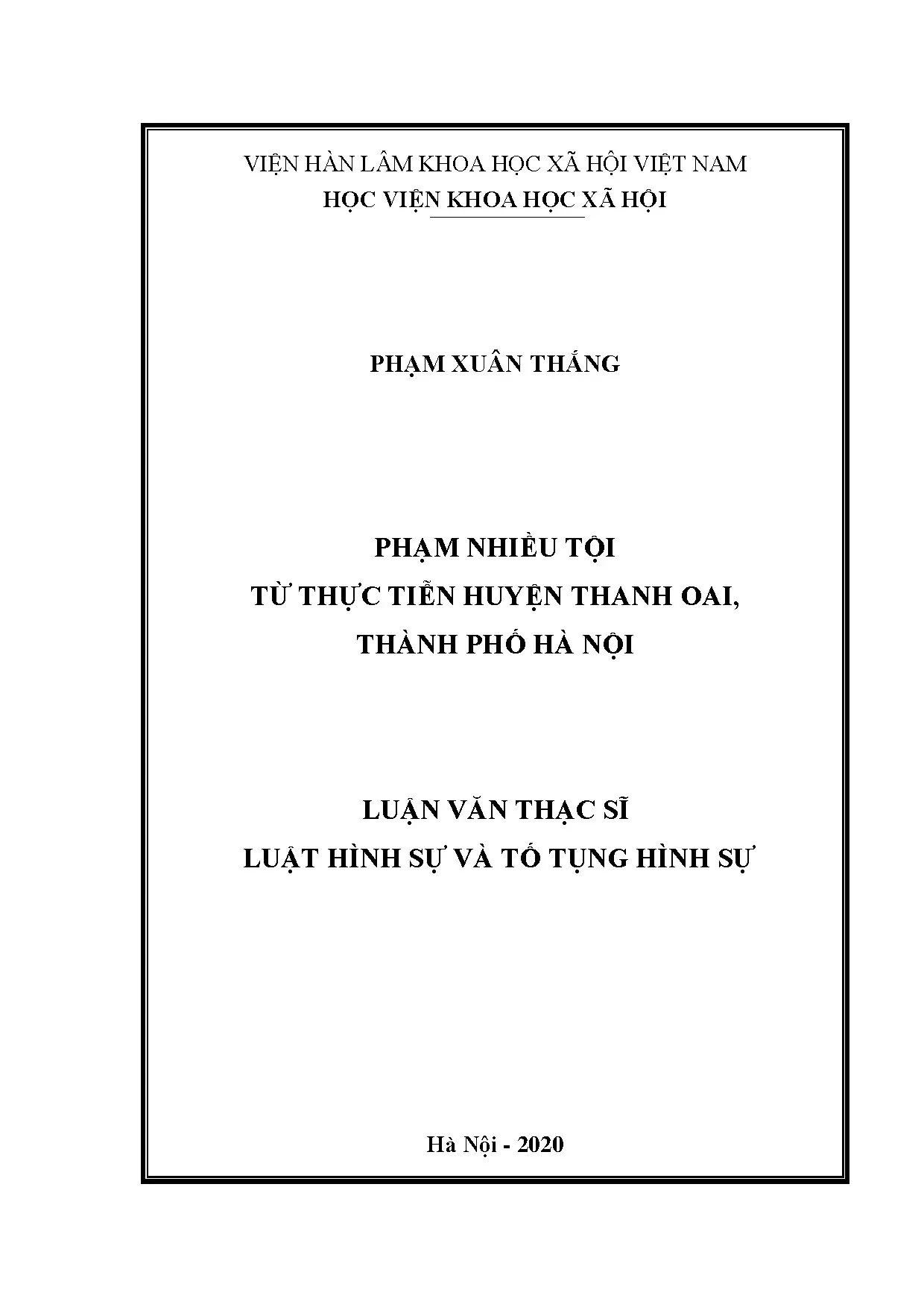 Phạm nhiều tội tại Thanh Oai, Hà Nội: Luận án Tiến sĩ