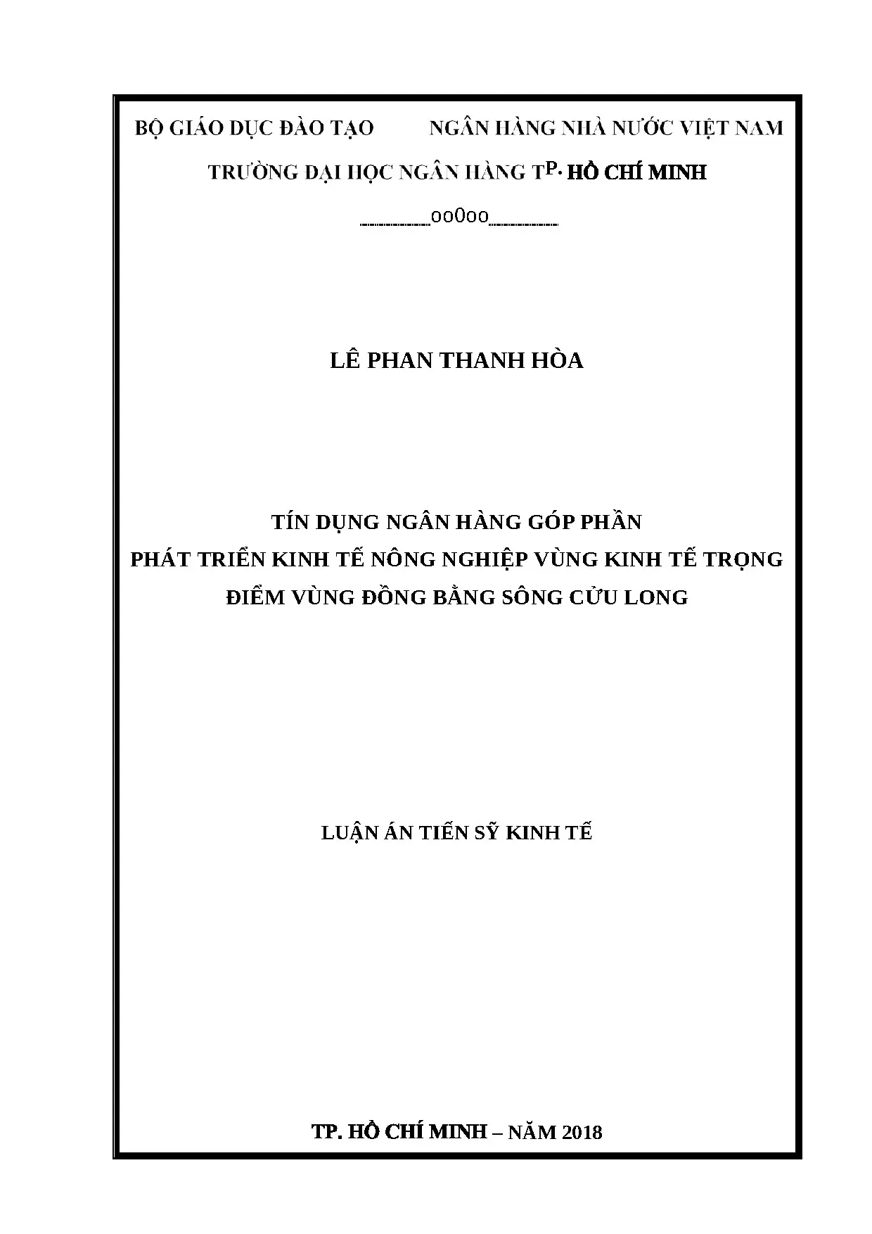 Tín dụng ngân hàng phát triển kinh tế nông nghiệp vùng ĐBSCL