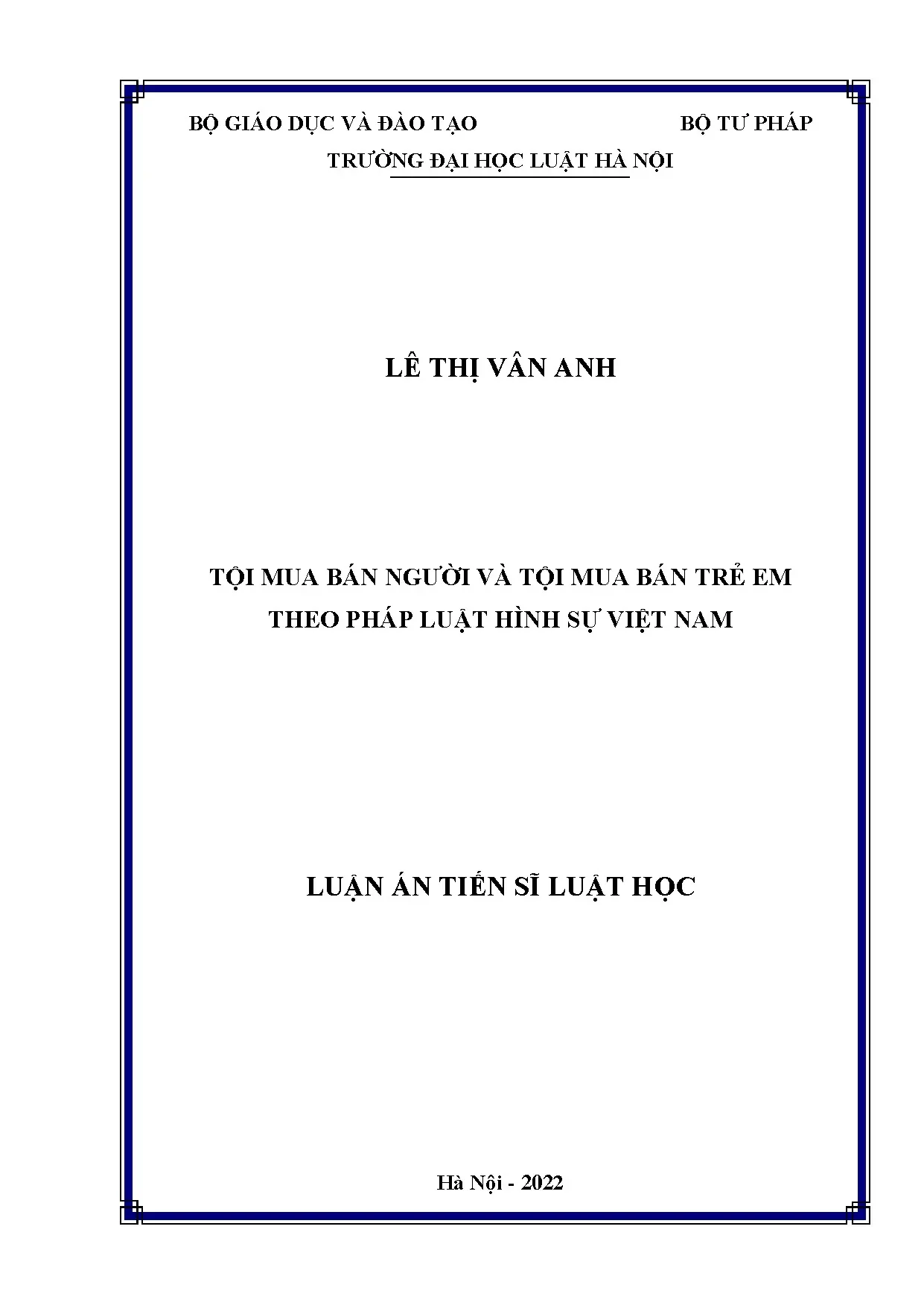 Luận án tiến sĩ: Tội mua bán người và trẻ em theo pháp luật hình sự Việt Nam